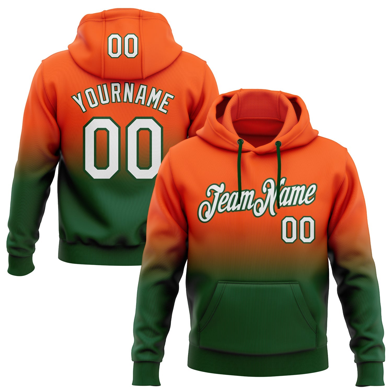 Custom Orange White-Green Fade Fashion Sports Pullover Sweatshirt Hoodie