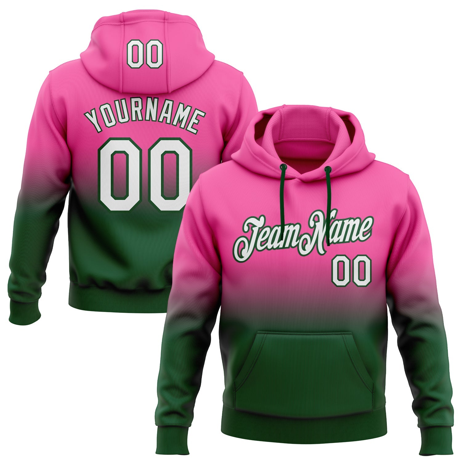 Custom Pink White-Green Fade Fashion Sports Pullover Sweatshirt Hoodie