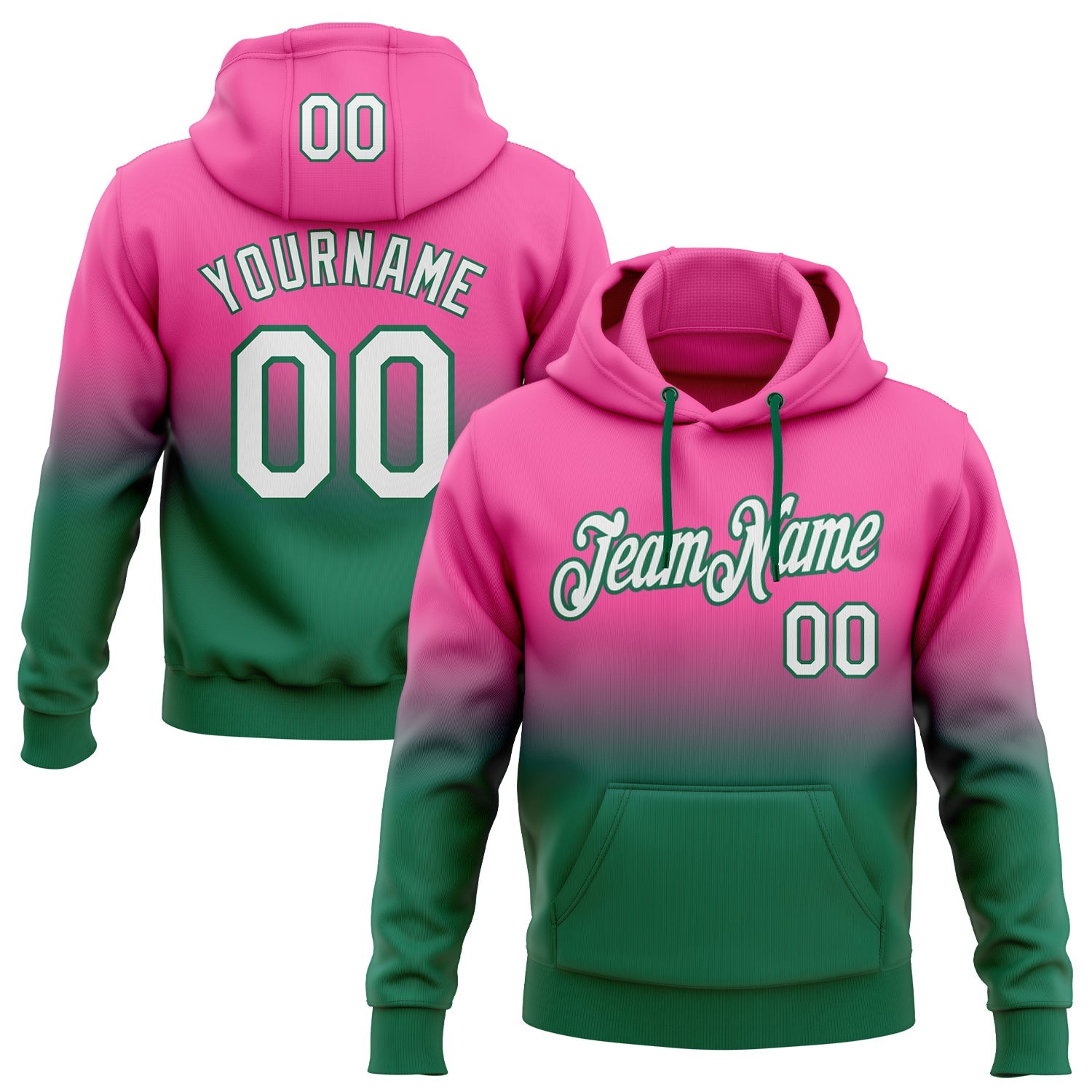 Custom Pink White-Kelly Green Fade Fashion Sports Pullover Sweatshirt Hoodie
