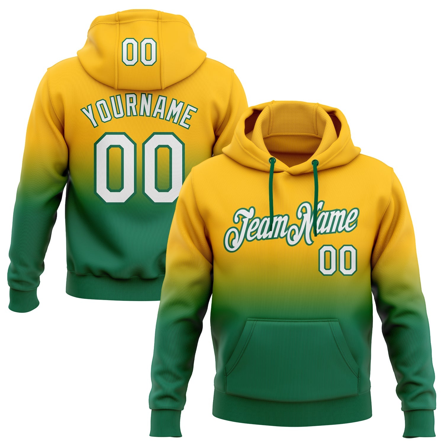 Custom Gold White-Kelly Green Fade Fashion Sports Pullover Sweatshirt Hoodie