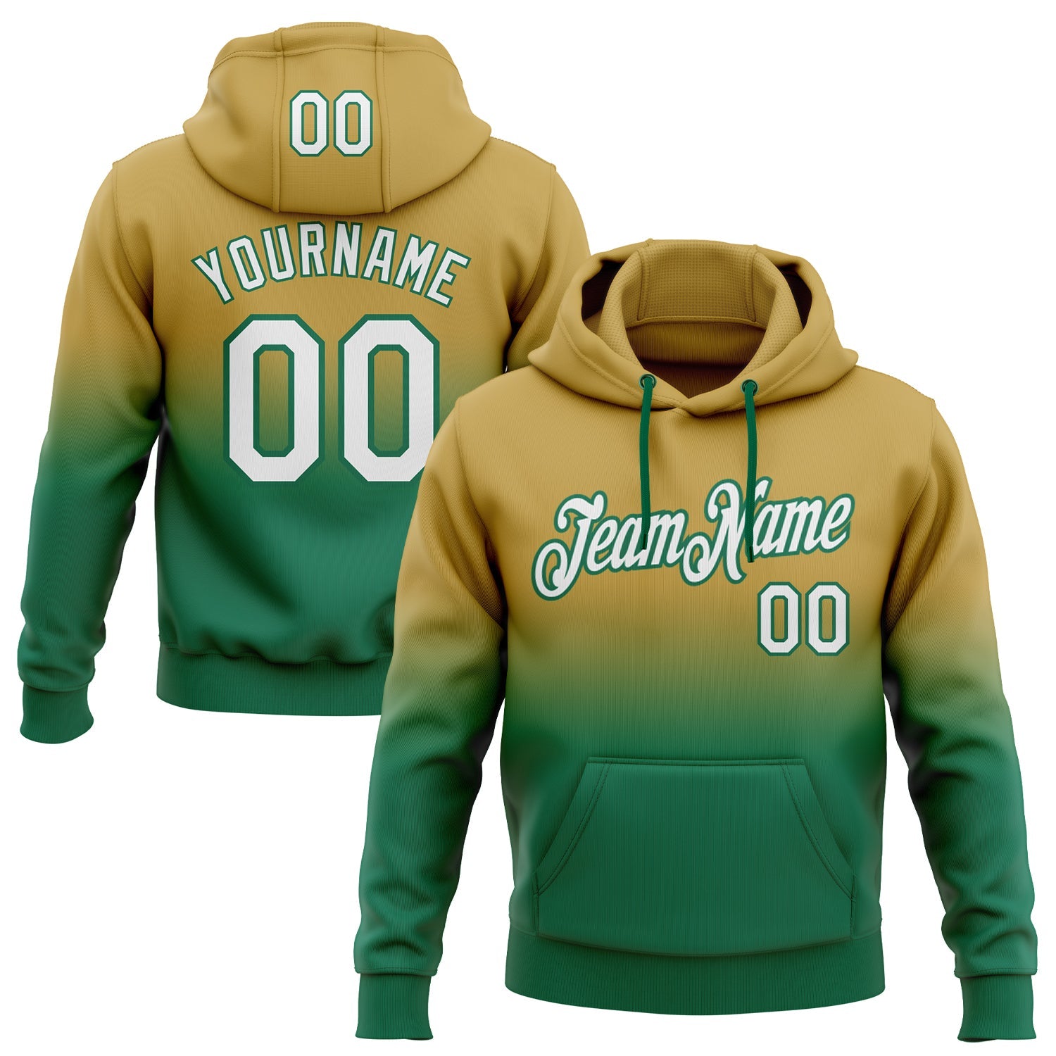 Custom Old Gold White-Kelly Green Fade Fashion Sports Pullover Sweatshirt Hoodie
