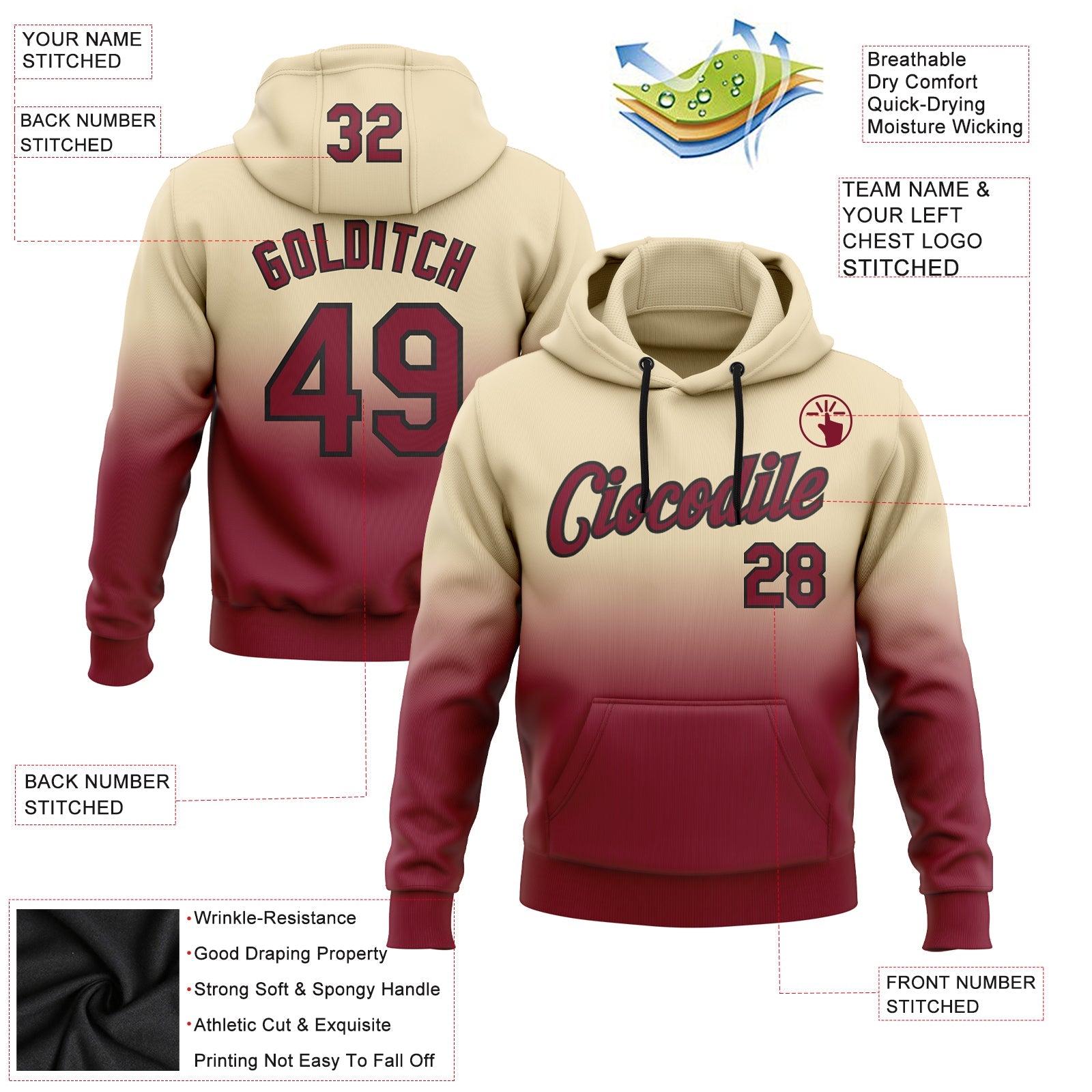 Custom City Cream Crimson-Black Fade Fashion Sports Pullover Sweatshirt Hoodie