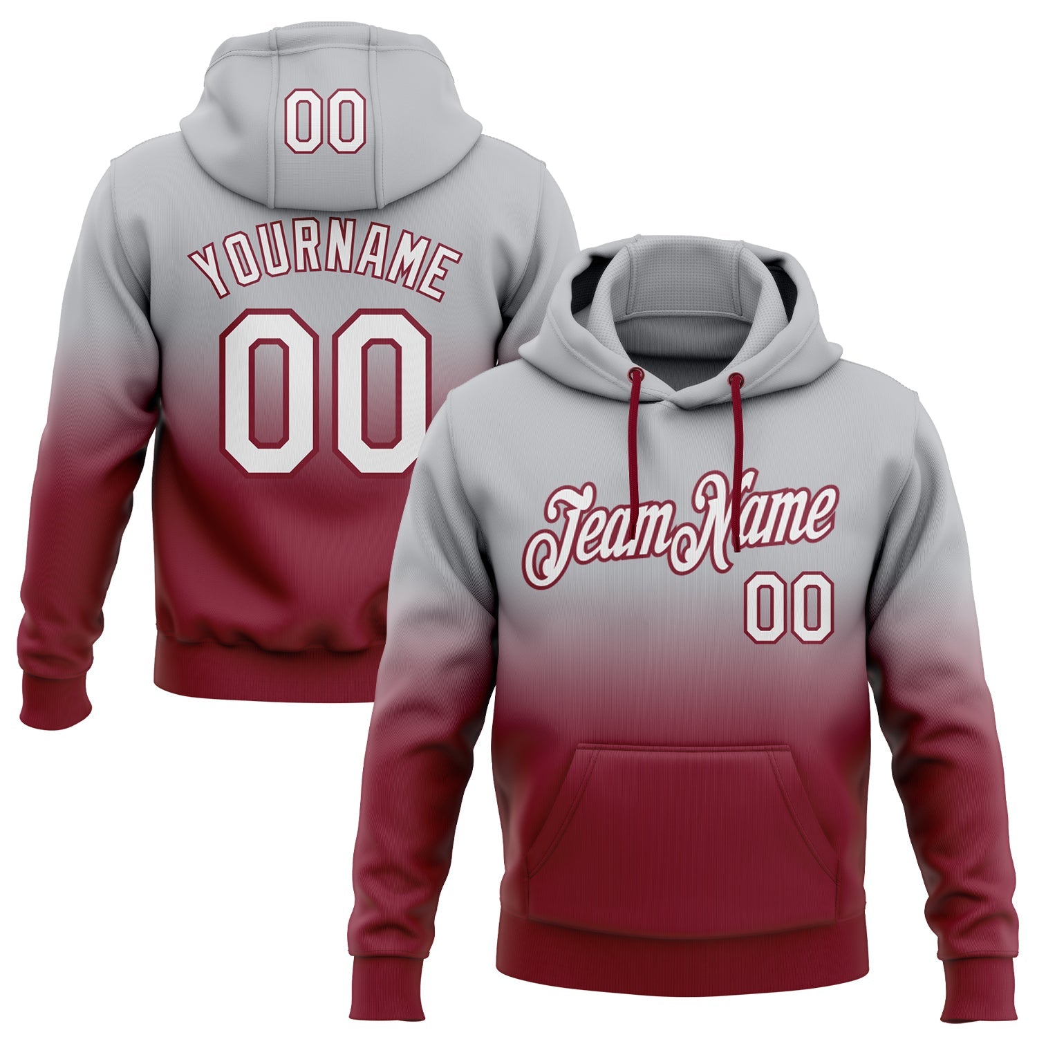 Custom Gray White-Crimson Fade Fashion Sports Pullover Sweatshirt Hoodie