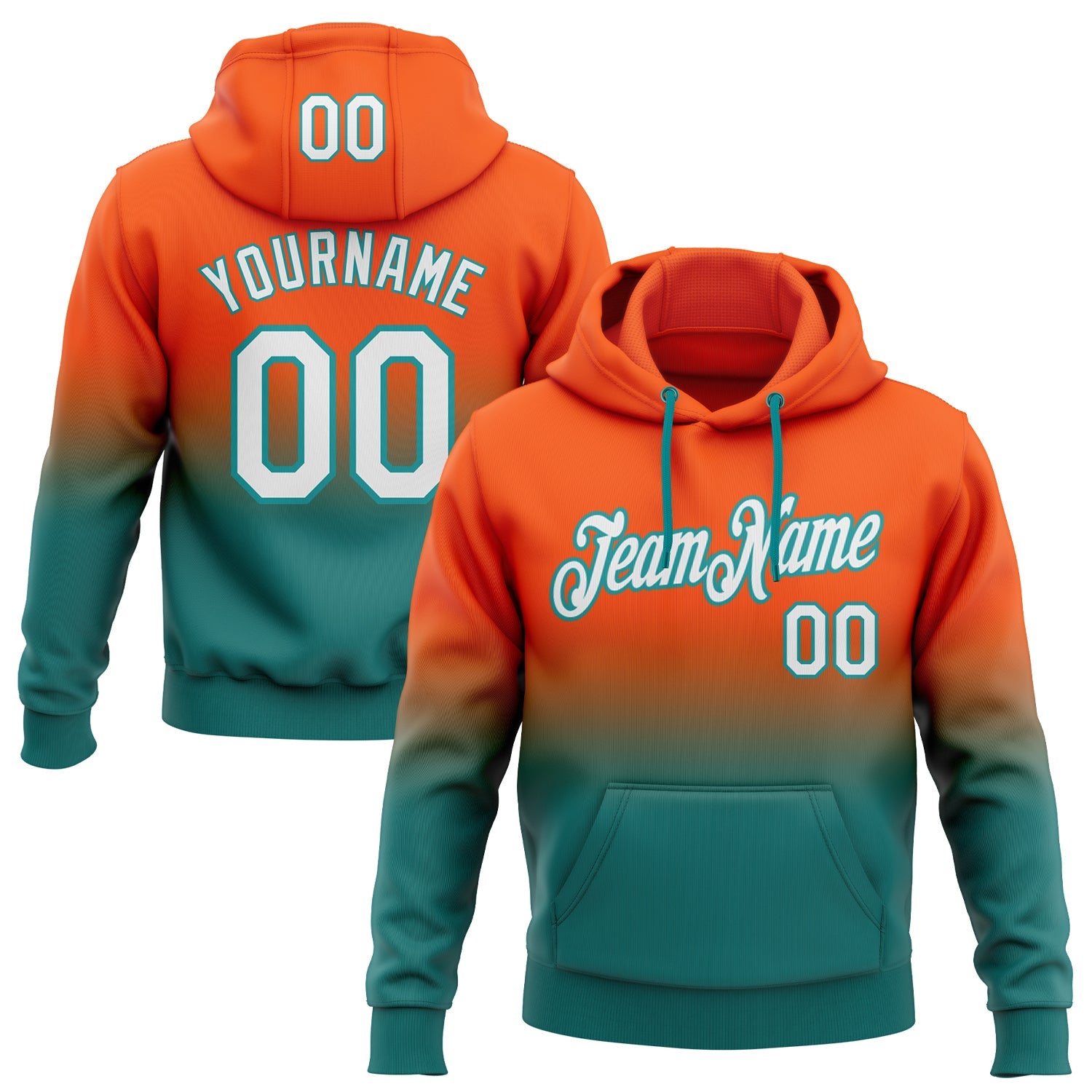 Custom Orange White-Teal Fade Fashion Sports Pullover Sweatshirt Hoodie