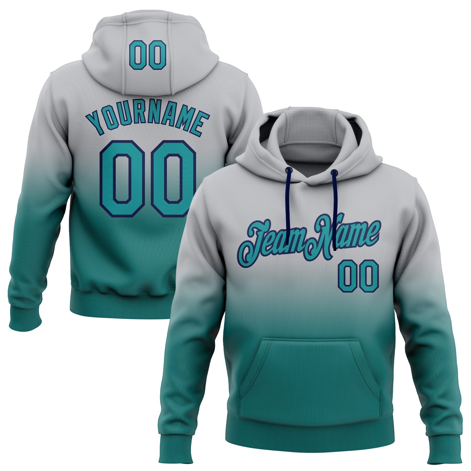 Custom Gray Teal-Navy Fade Fashion Sports Pullover Sweatshirt Hoodie