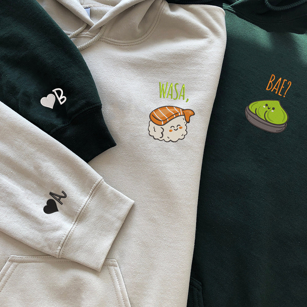 Funny Wasa-Bae Matching Custom Embroidered Matching Hoodies For Couples