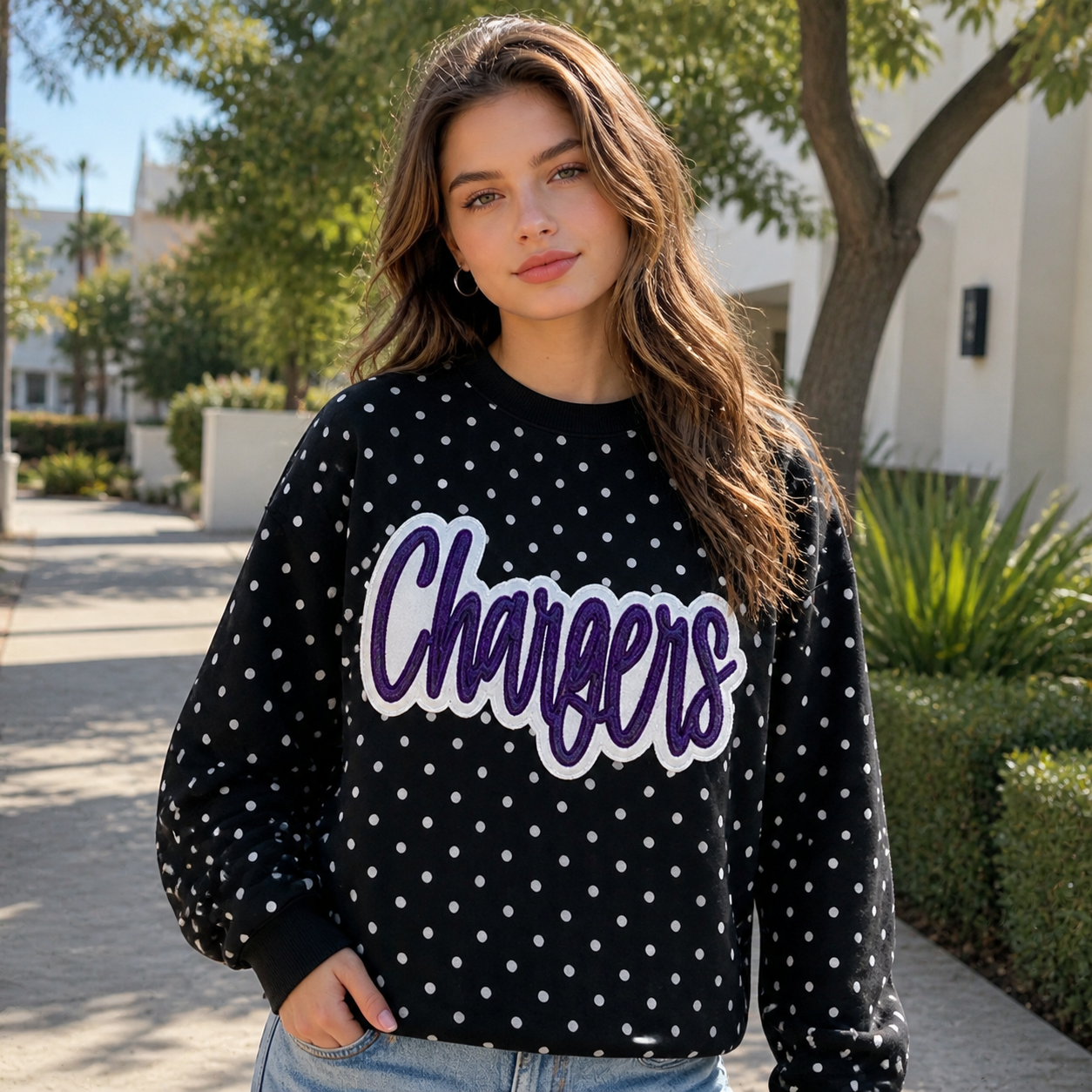Custom Glitter Team Mascot Polka Dot Sweatshirt For Game Day | Gifts for Sports Mom | Game Day Wear