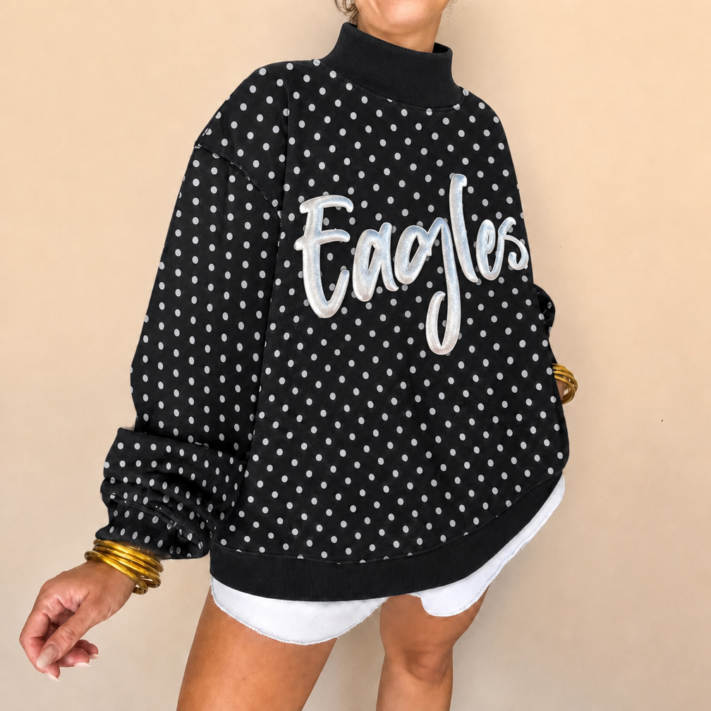Custom 3D Puff Print Team Polka Dot Mockneck | Gifts for Sports Mom | Game Day Wear