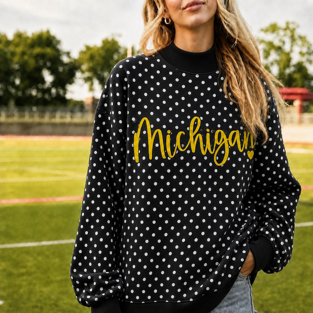 Custom 3D Puff Print Team Polka Dot Mockneck | Gifts for Sports Mom | Game Day Wear