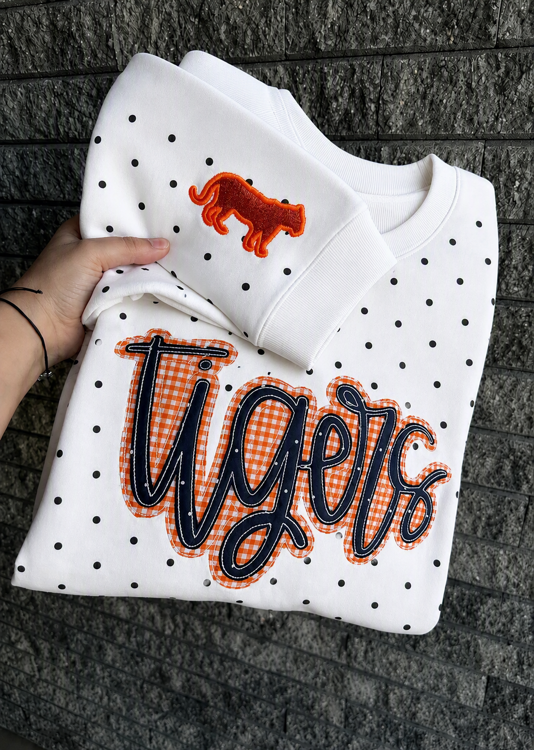 Custom Embroidered Polka Dot Sweatshirt,Gameday Sweatshirt, Sports Apparel, Spirit Wear | Game Day Wear