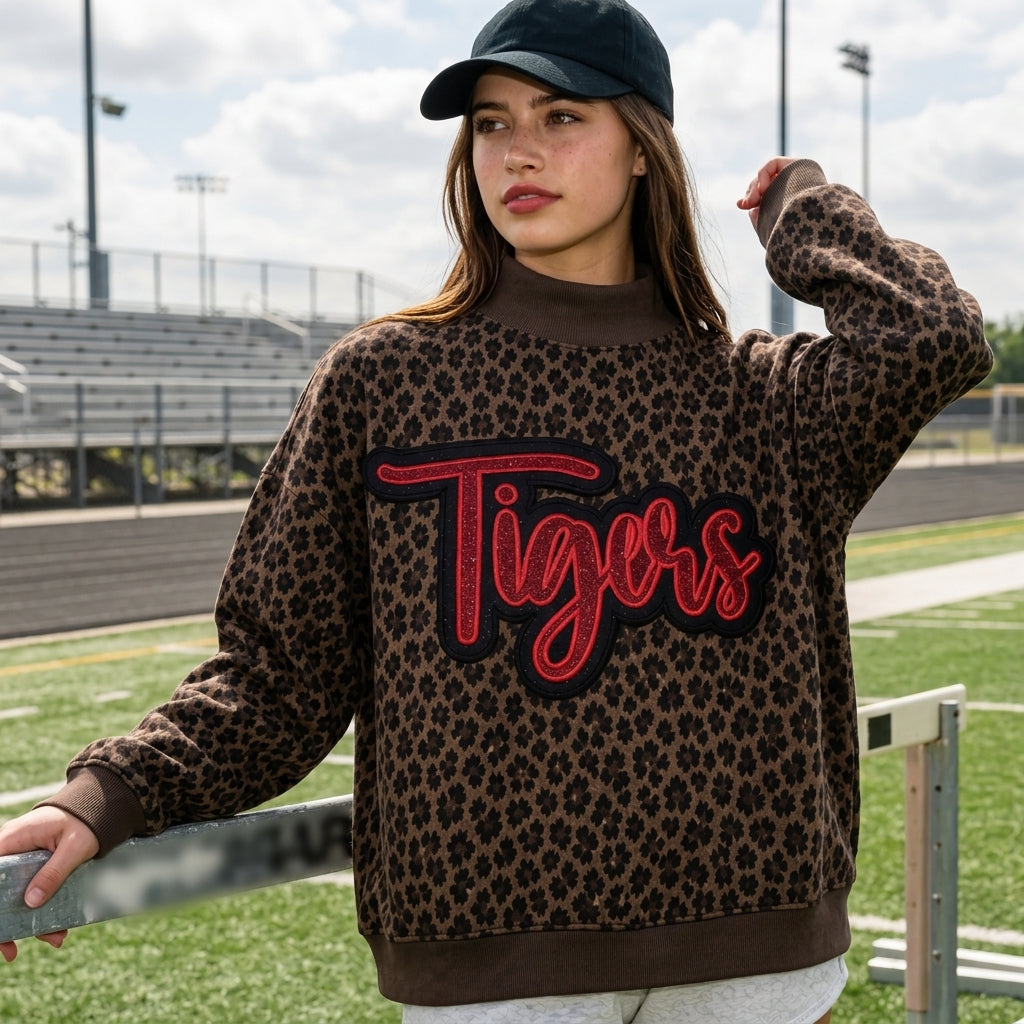 Custom Glitter Team Name Leopard Mockneck | Game Day Wear