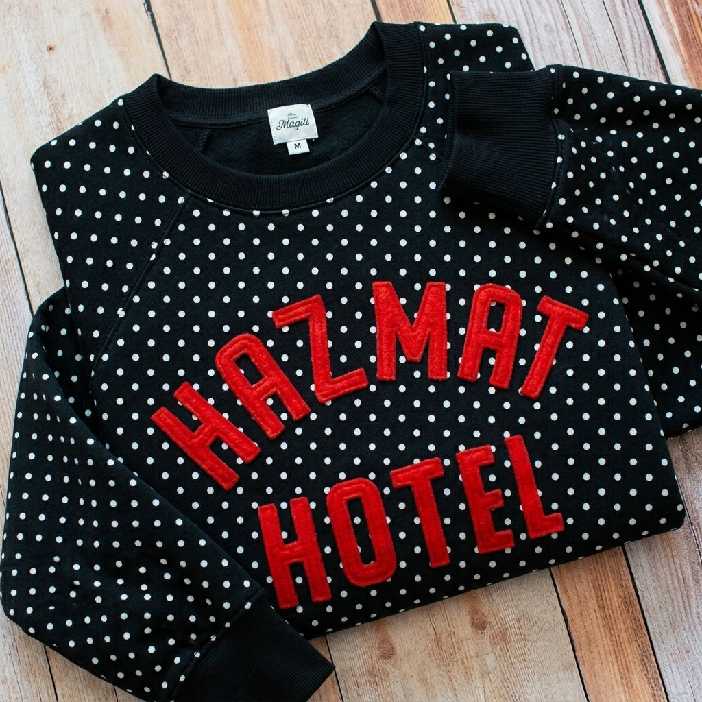 Custom Stitched Retro Wool Felt Letter Polka Dot Sweatshirt Vintage Style Varsity Crewneck