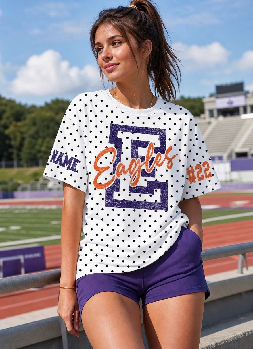 Custom Spirit Shirt – Personalized Team Name & Number Polka Dot T-shirt | Game Day Wear