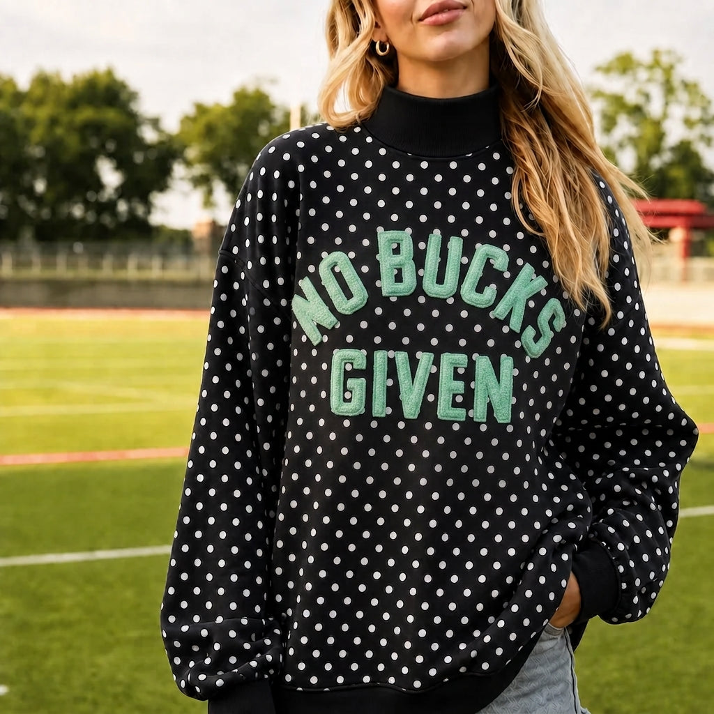 Custom Stitched Retro Wool Felt Letter Polka Dot Mockneck Vintage Style Varsity