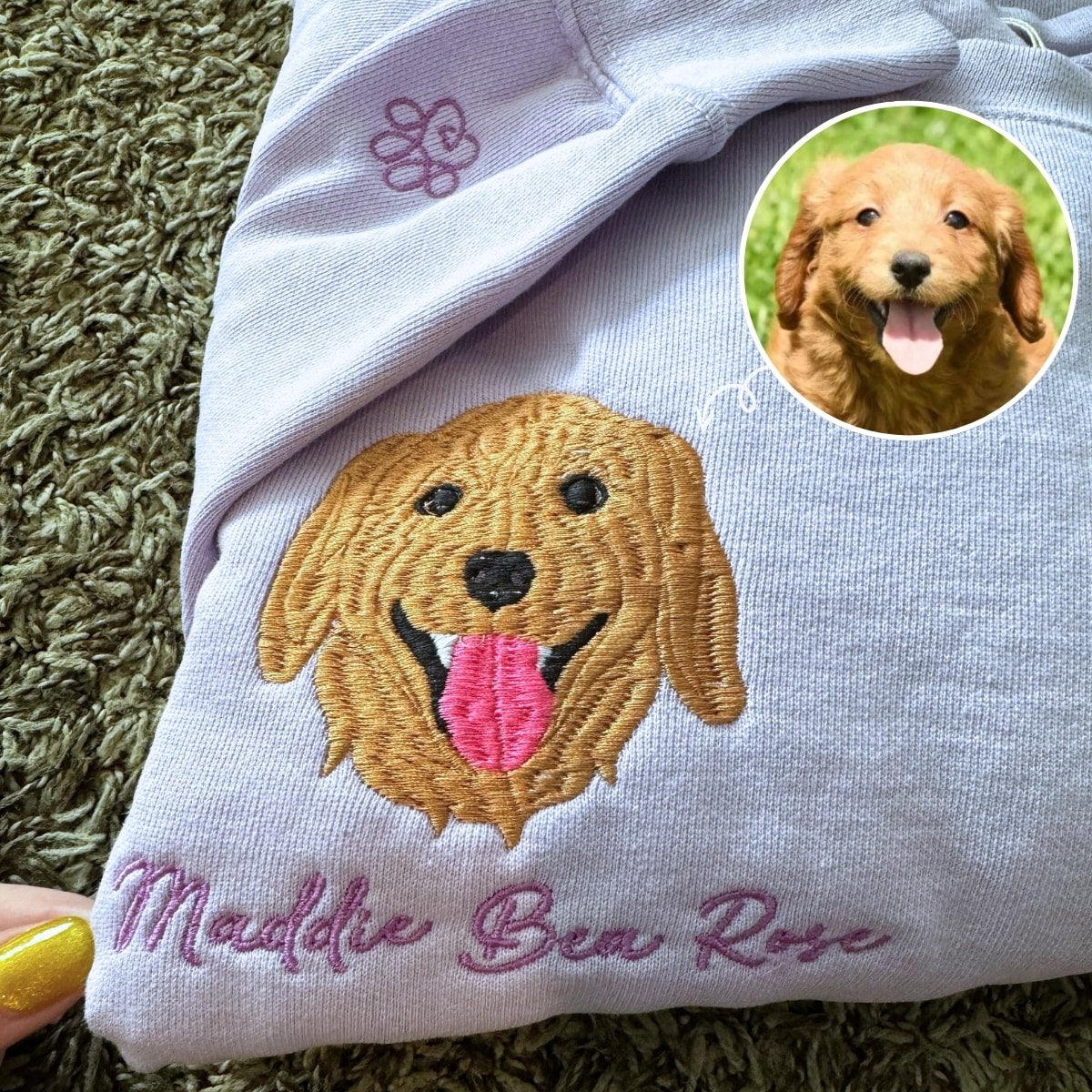 Custom Pet Dog Embroidered Sweatshirt from Photo | Personalized Pet Face and Pet Name Sweatshirt | Gifts for Pet Lovers