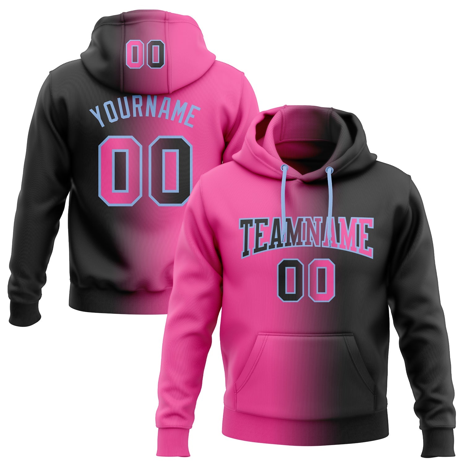 Custom Gradient Fashion Black Pink-Light Blue Sports Pullover Sweatshirt Hoodie