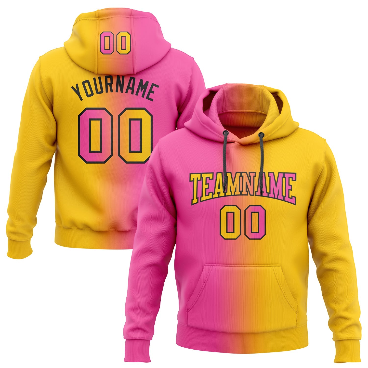 Custom Gradient Fashion Yellow Pink-Black Sports Pullover Sweatshirt Hoodie