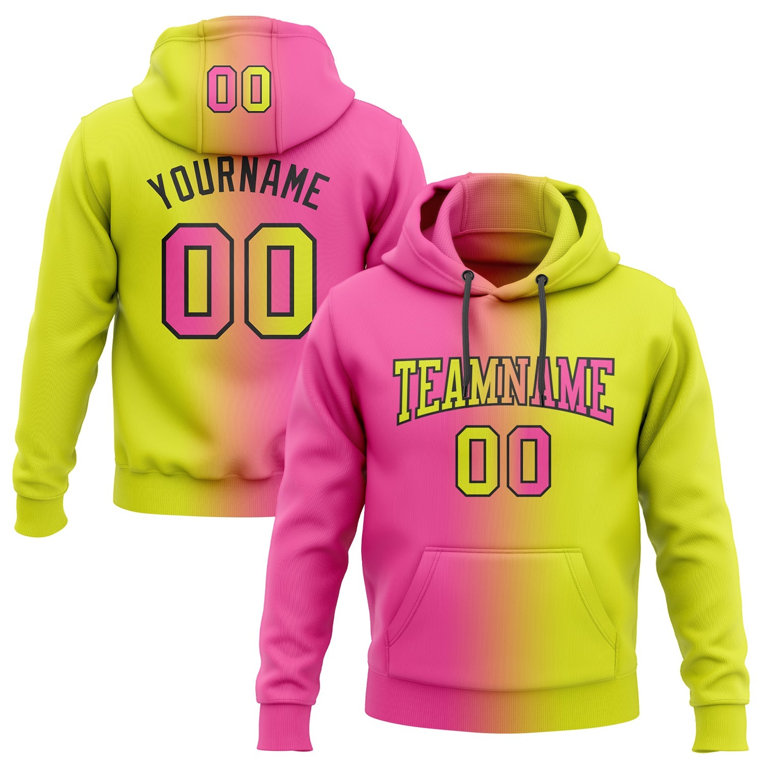 Custom Gradient Fashion Neon Yellow Pink-Black Sports Pullover Sweatshirt Hoodie