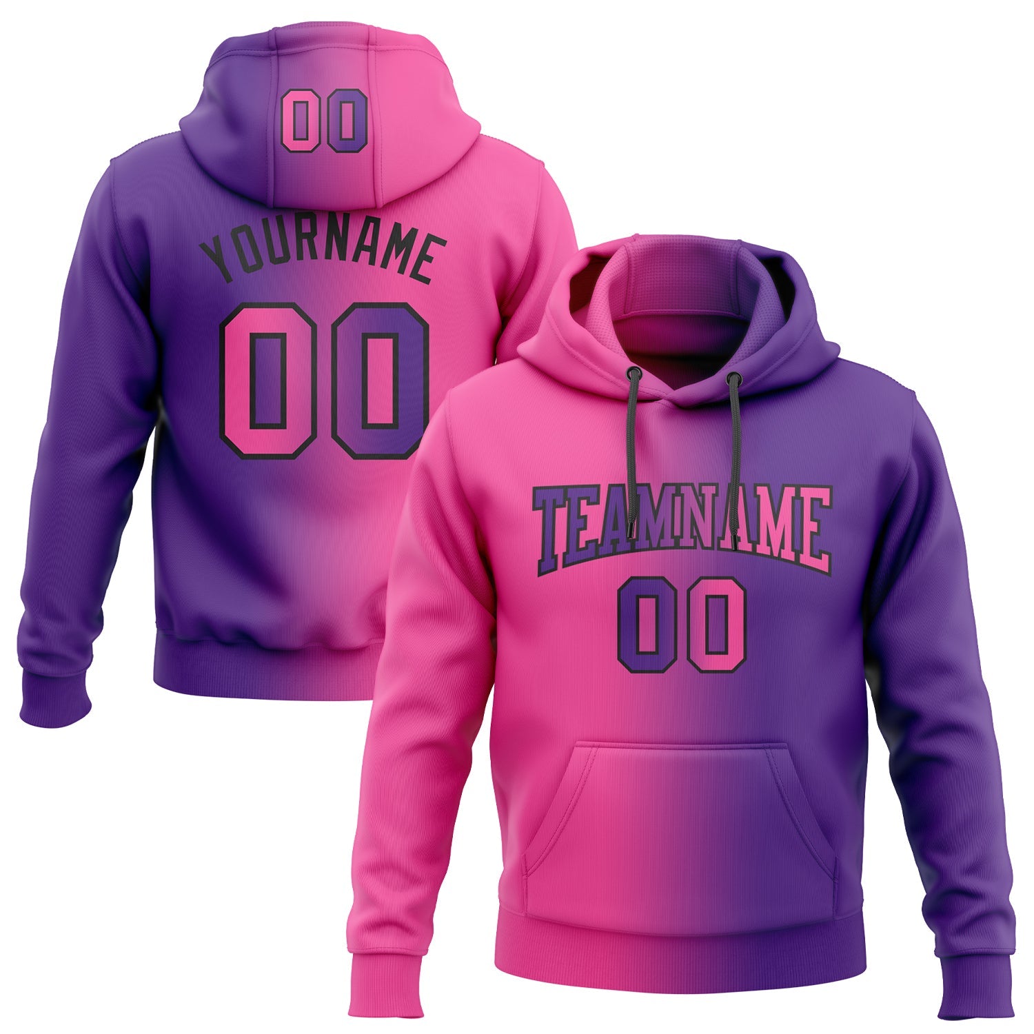 Custom Gradient Fashion Purple Pink-Black Sports Pullover Sweatshirt Hoodie