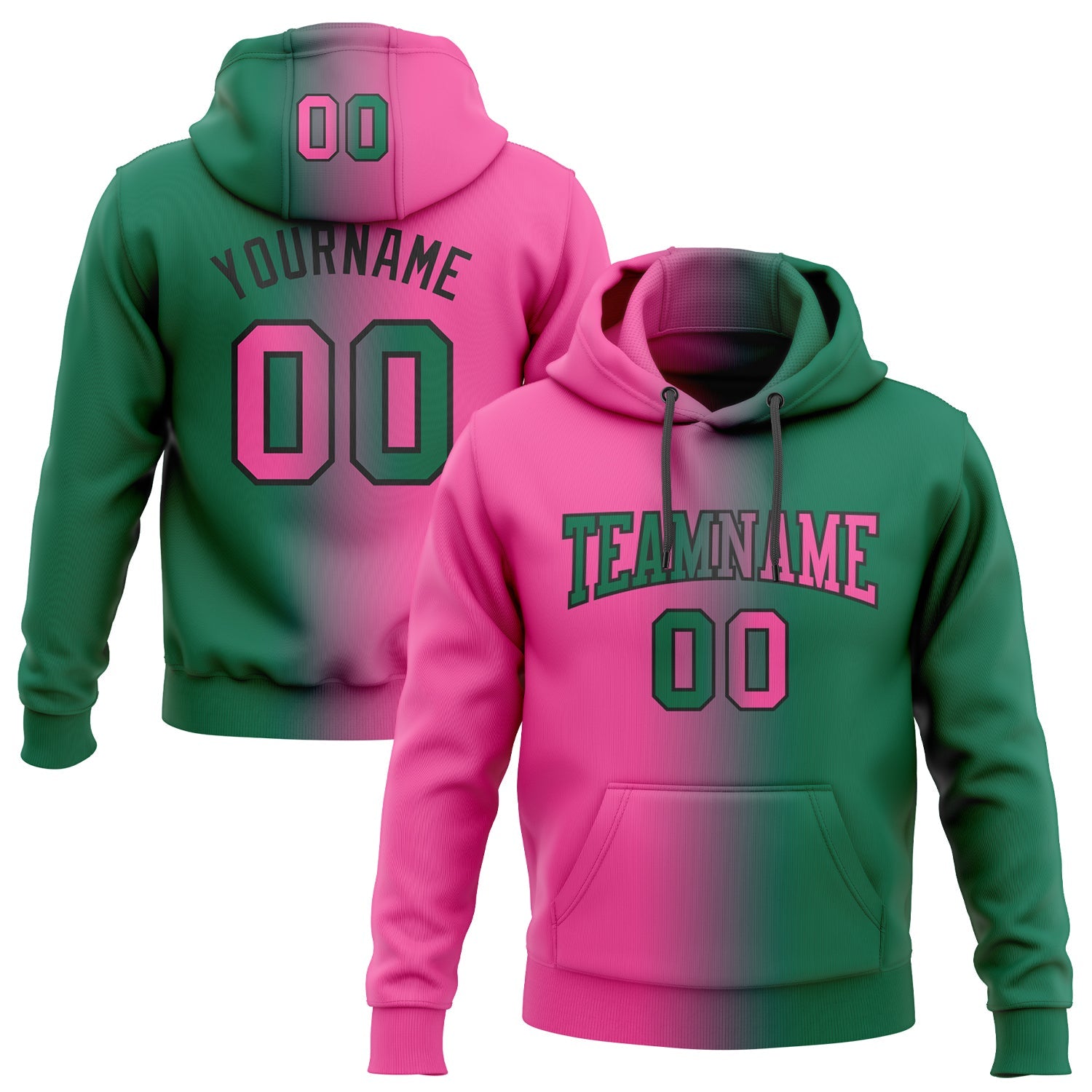 Custom Gradient Fashion elly Green Pink-Black Sports Pullover Sweatshirt Hoodie