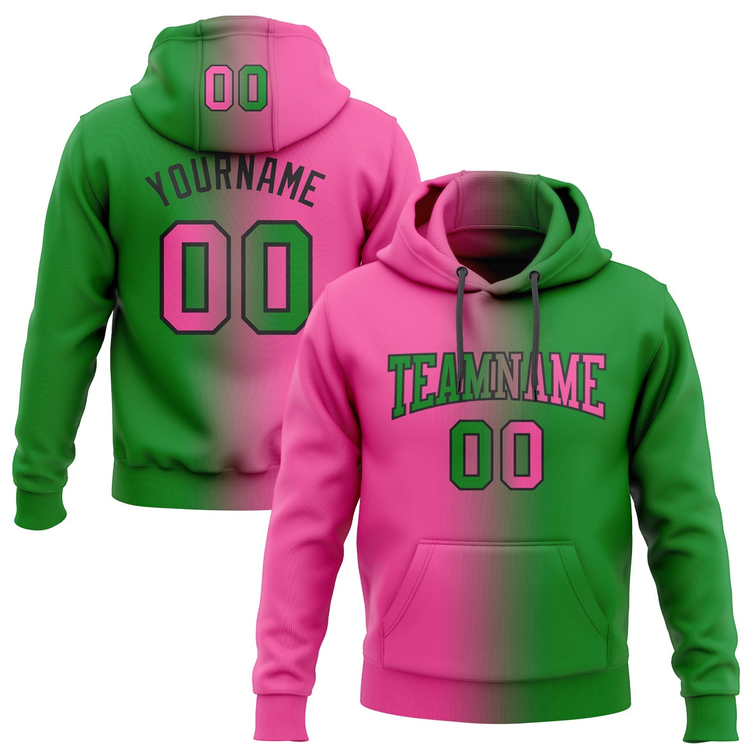 Custom Gradient Fashion Grass Green Pink-Black Sports Pullover Sweatshirt Hoodie