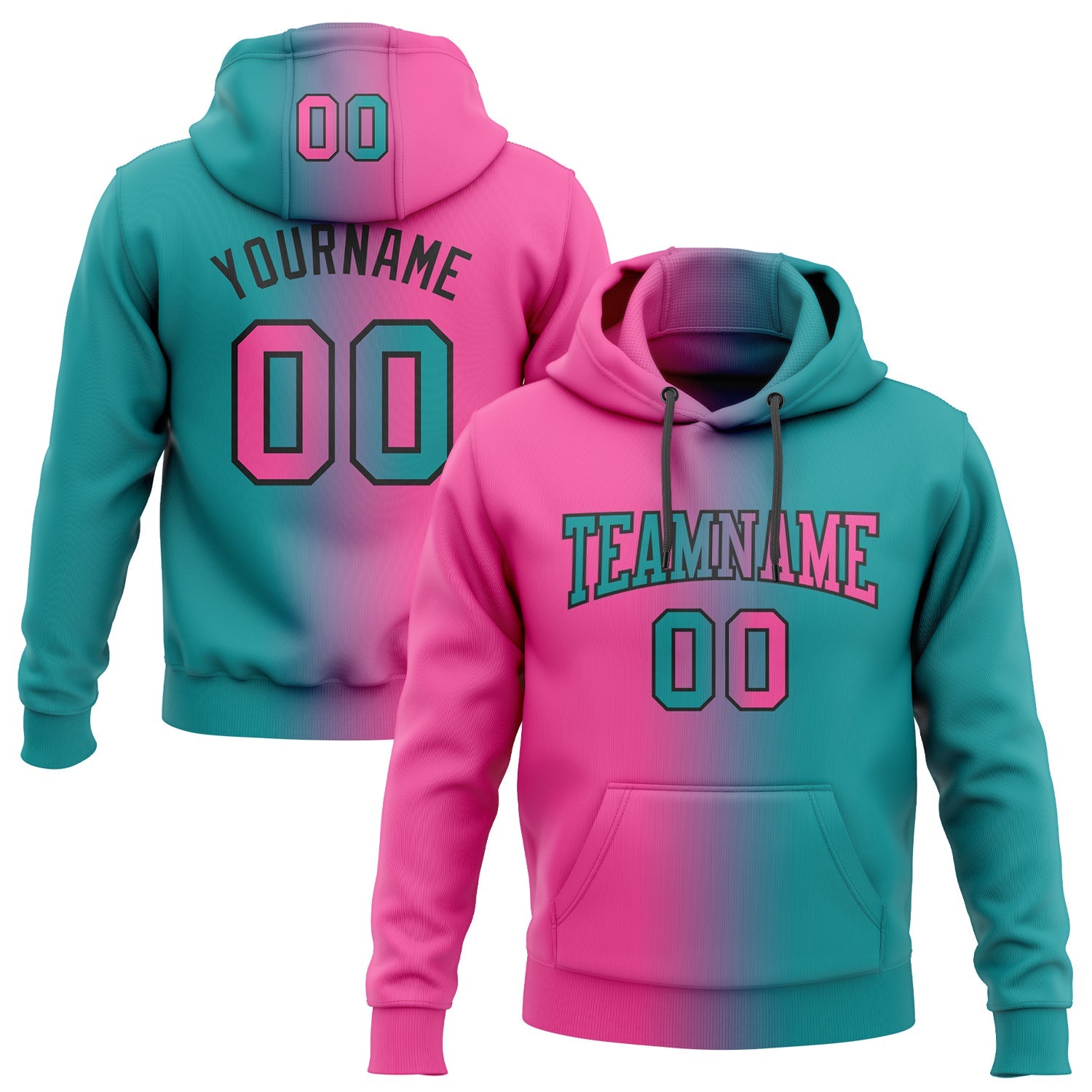 Custom Gradient Fashion Teal Pink-Black Sports Pullover Sweatshirt Hoodie