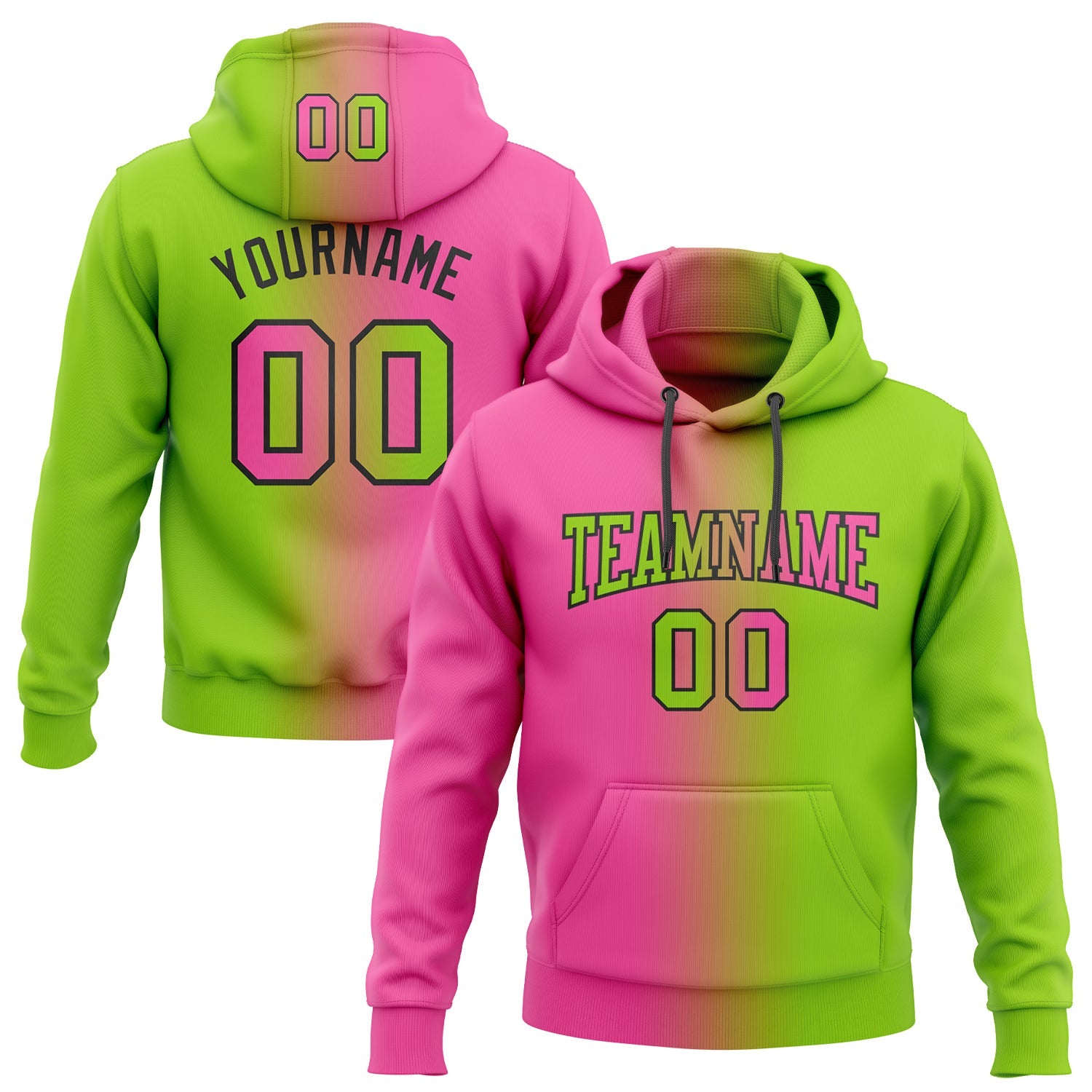 Custom Gradient Fashion Neon Green Pink-Black Sports Pullover Sweatshirt Hoodie