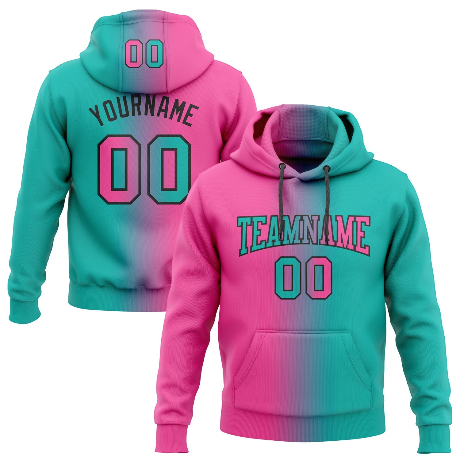 Custom Gradient Fashion Aqua Pink-Black Sports Pullover Sweatshirt Hoodie
