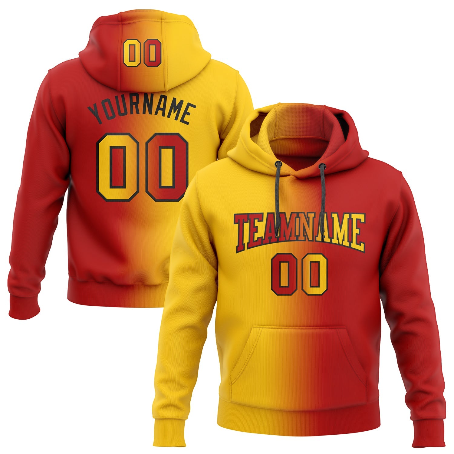 Custom Gradient Fashion Red Yellow-Black Sports Pullover Sweatshirt Hoodie