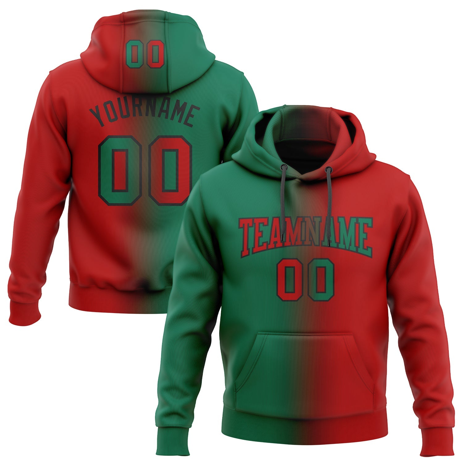 Custom Gradient Fashion Red Kelly Green-Black Sports Pullover Sweatshirt Hoodie