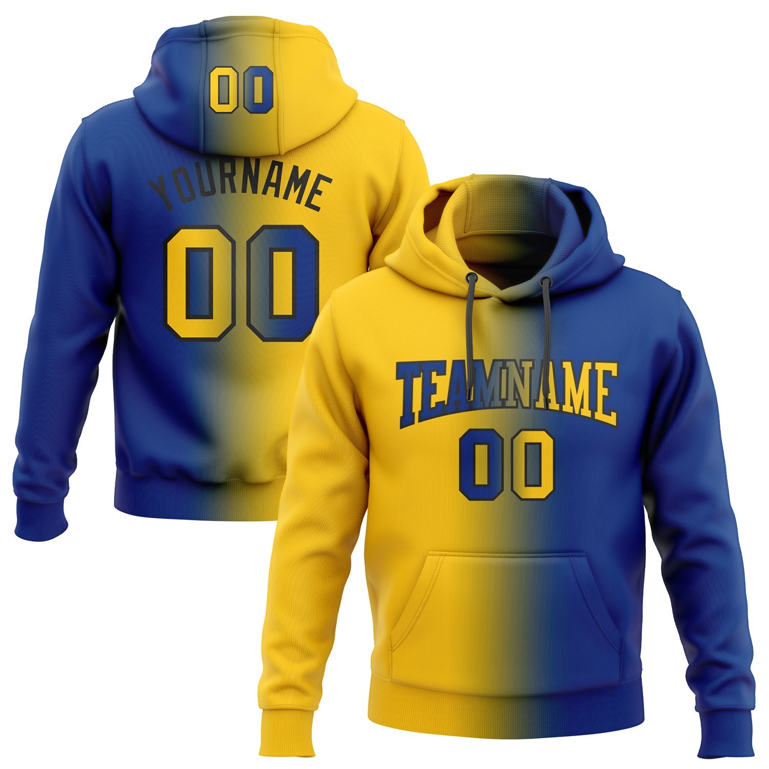 Custom Gradient Fashion Royal Yellow-Black Sports Pullover Sweatshirt Hoodie