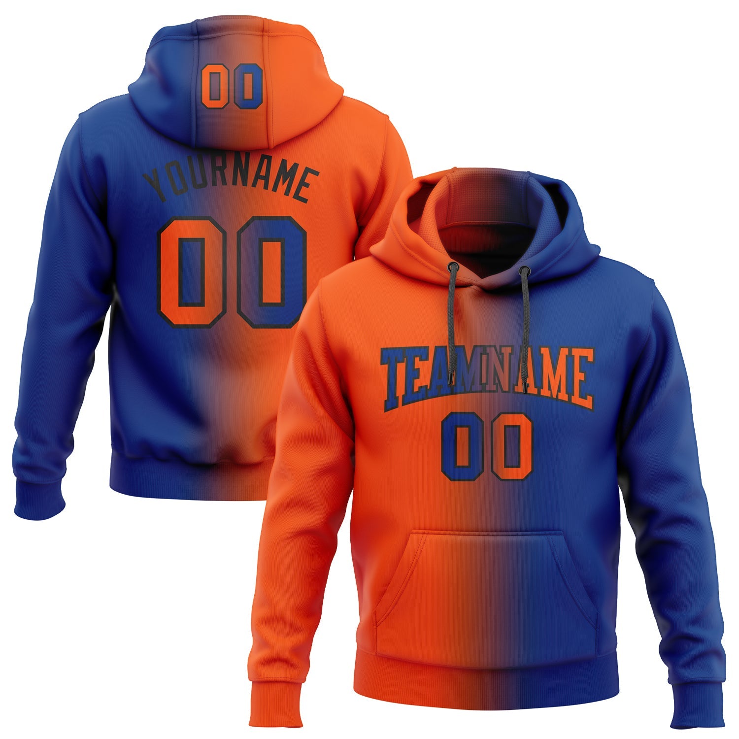 Custom Gradient Fashion Royal Orange-Black Sports Pullover Sweatshirt Hoodie
