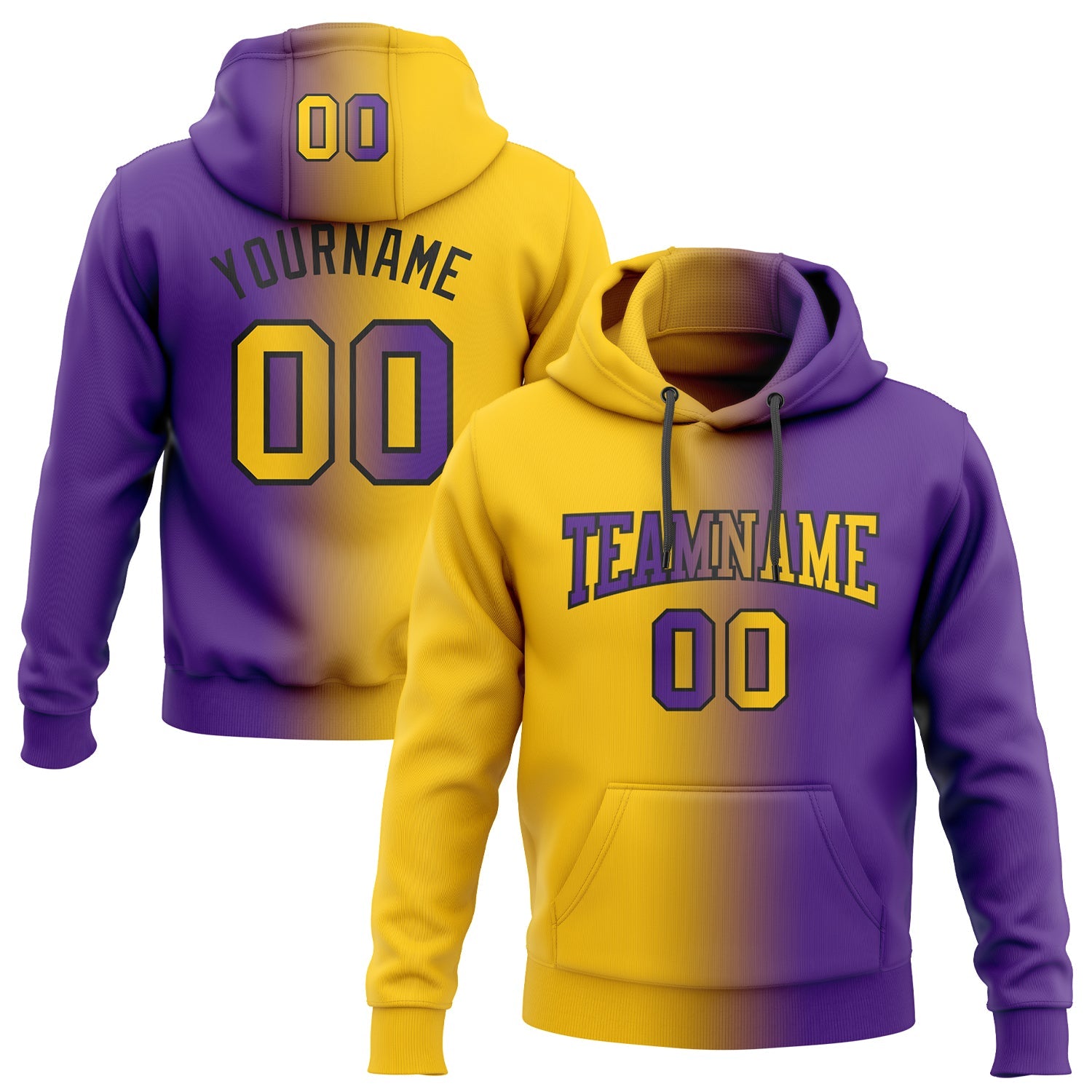 Custom Gradient Fashion Purple Yellow-Black Sports Pullover Sweatshirt Hoodie