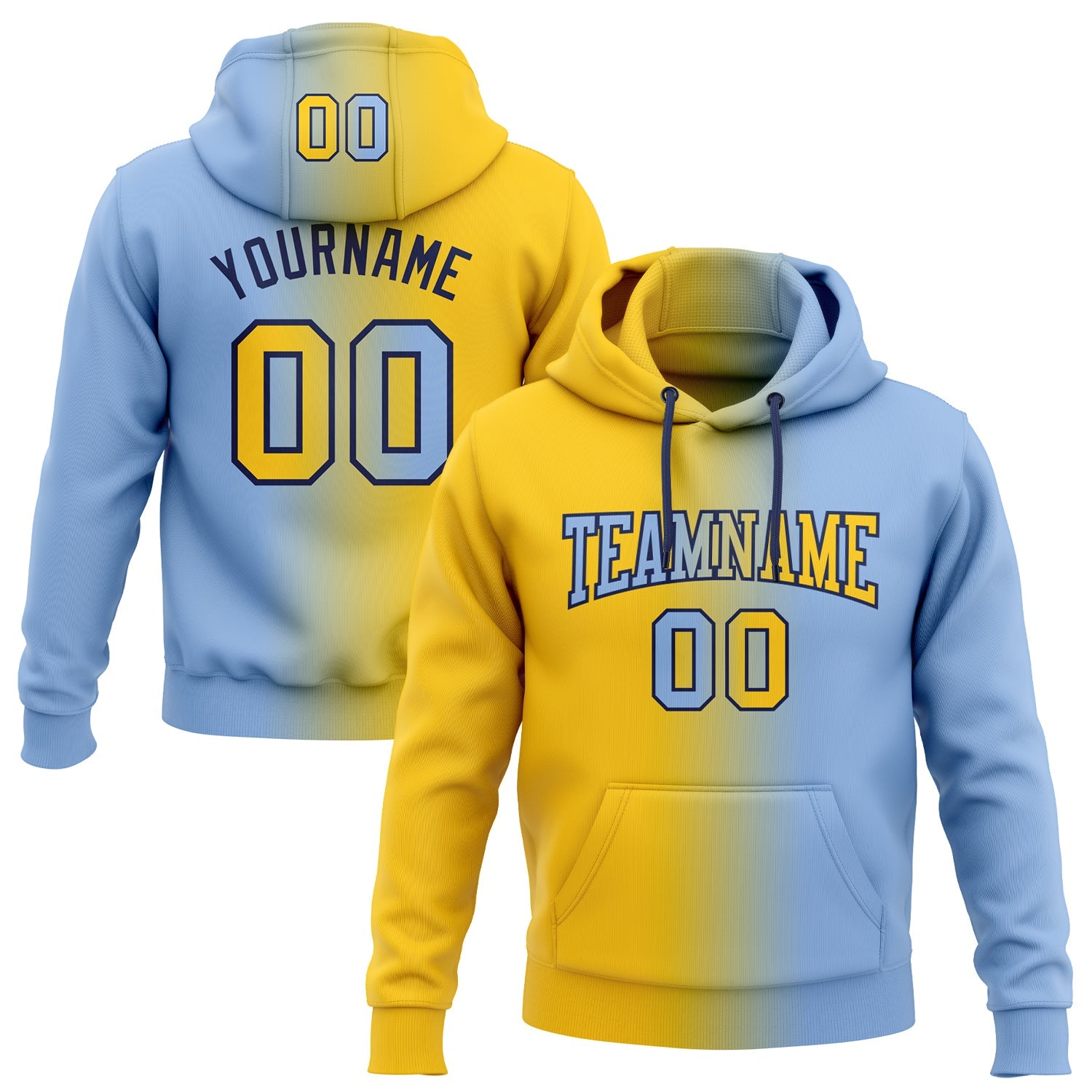 Custom Gradient Fashion Light Blue Yellow-Navy Sports Pullover Sweatshirt Hoodie