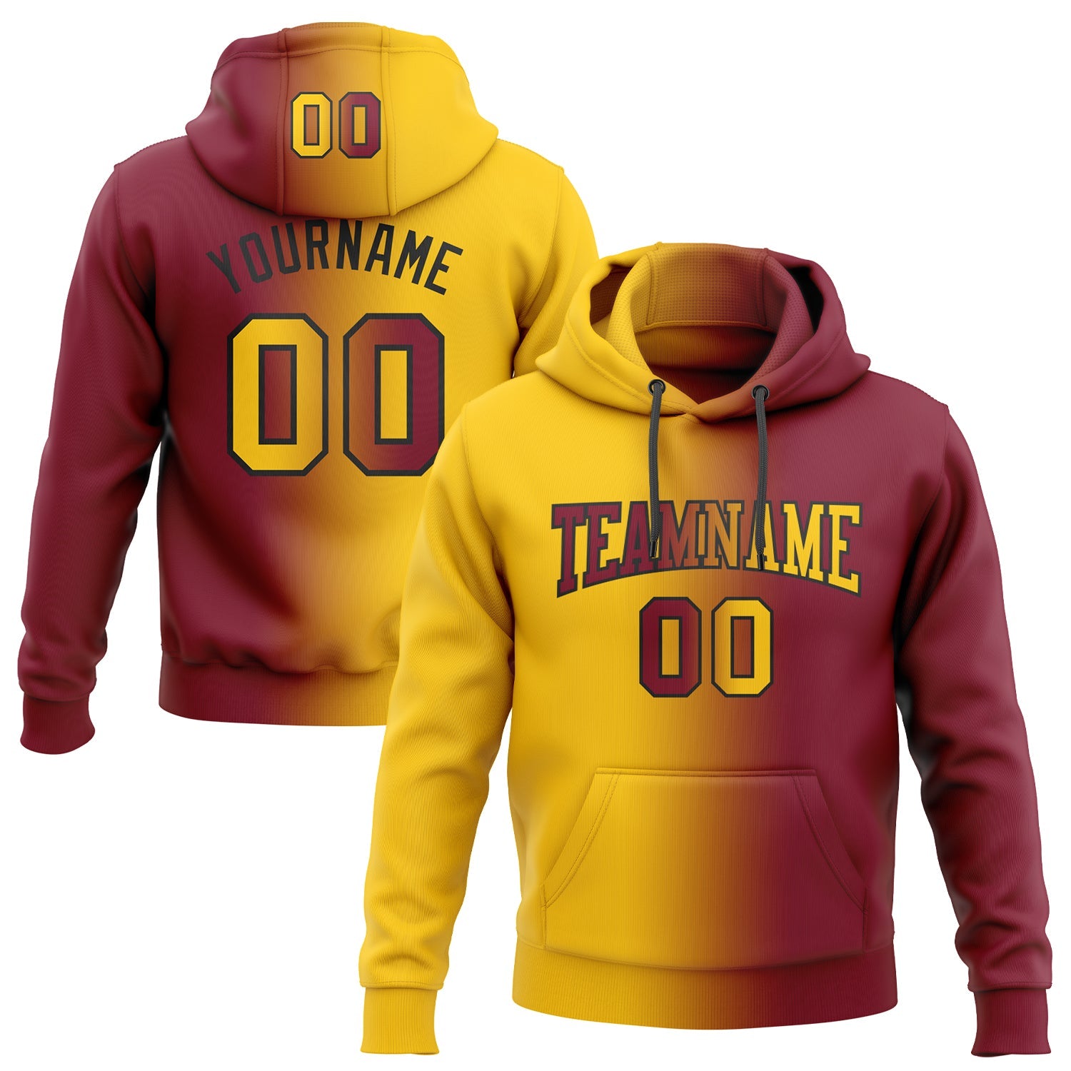 Custom Gradient Fashion Crimson Yellow-Black Sports Pullover Sweatshirt Hoodie