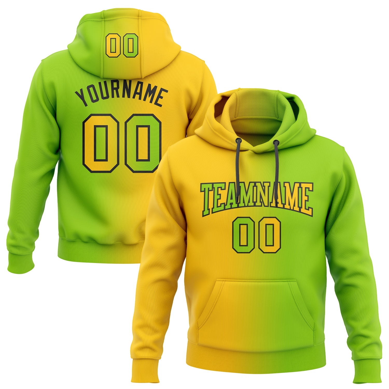 Custom Gradient Fashion Neon Green Yellow-Black Sports Pullover Sweatshirt Hoodie
