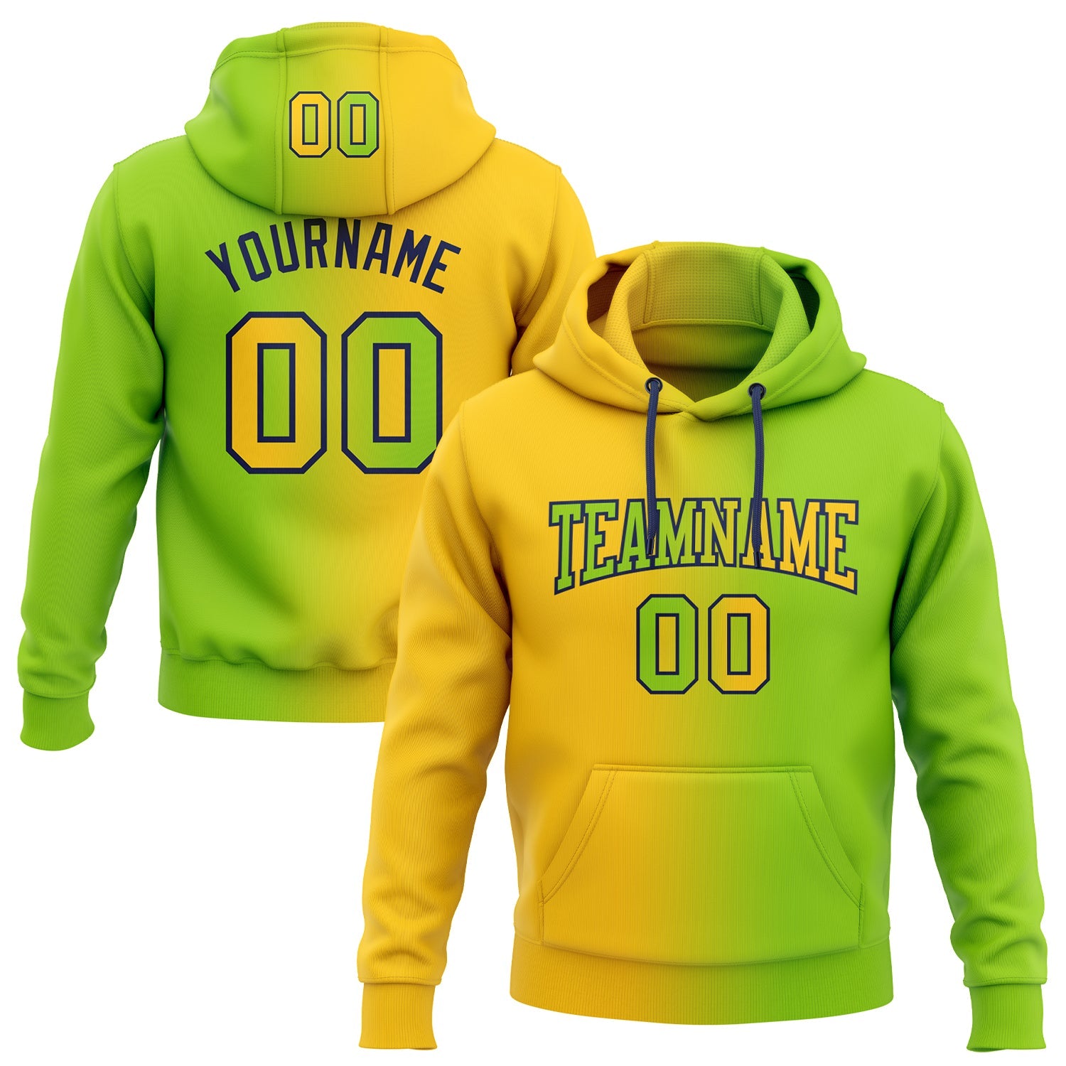 Custom Gradient Fashion Neon Green Yellow-Navy Sports Pullover Sweatshirt Hoodie