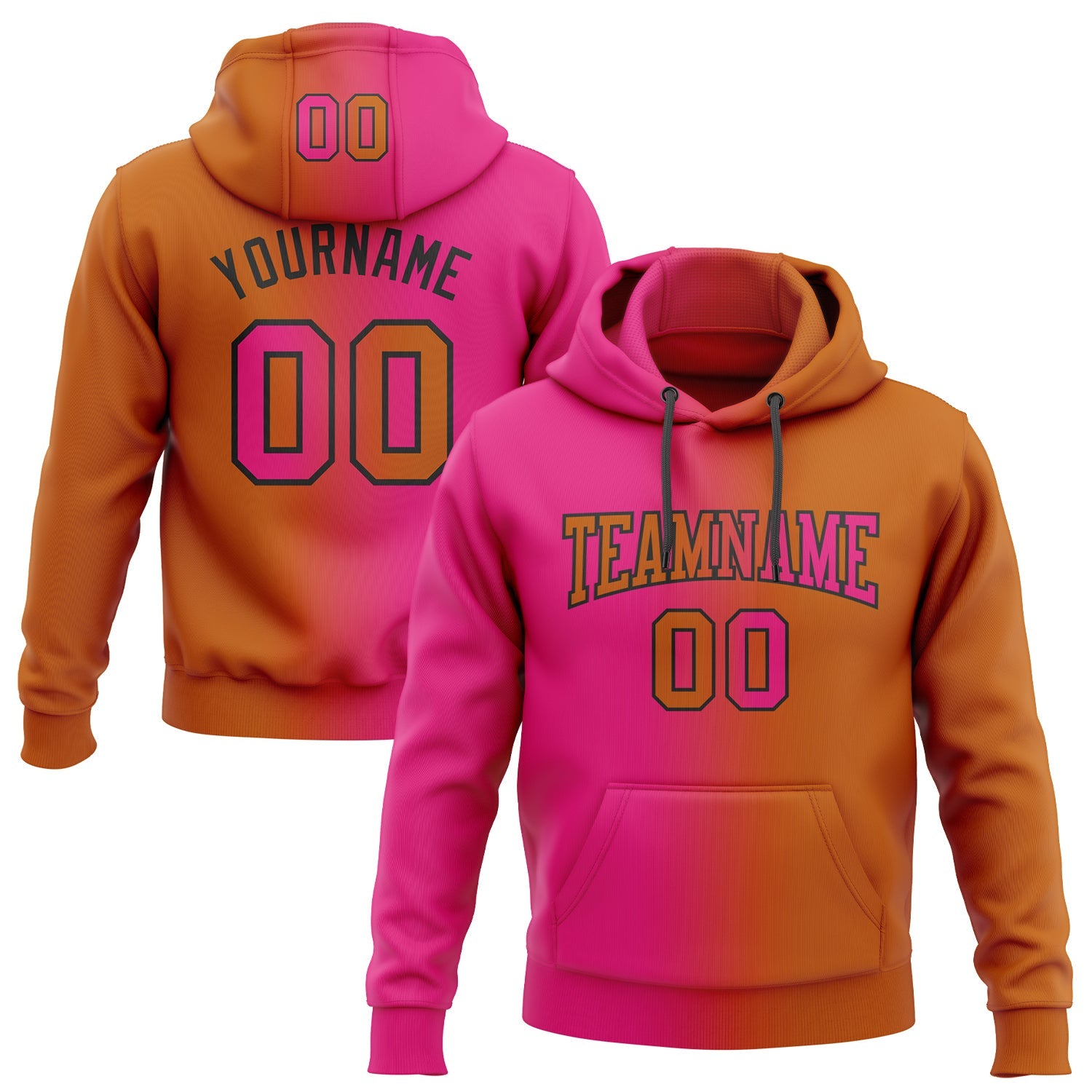 Custom Gradient Fashion Texas Orange Hot Pink-Black Sports Pullover Sweatshirt Hoodie
