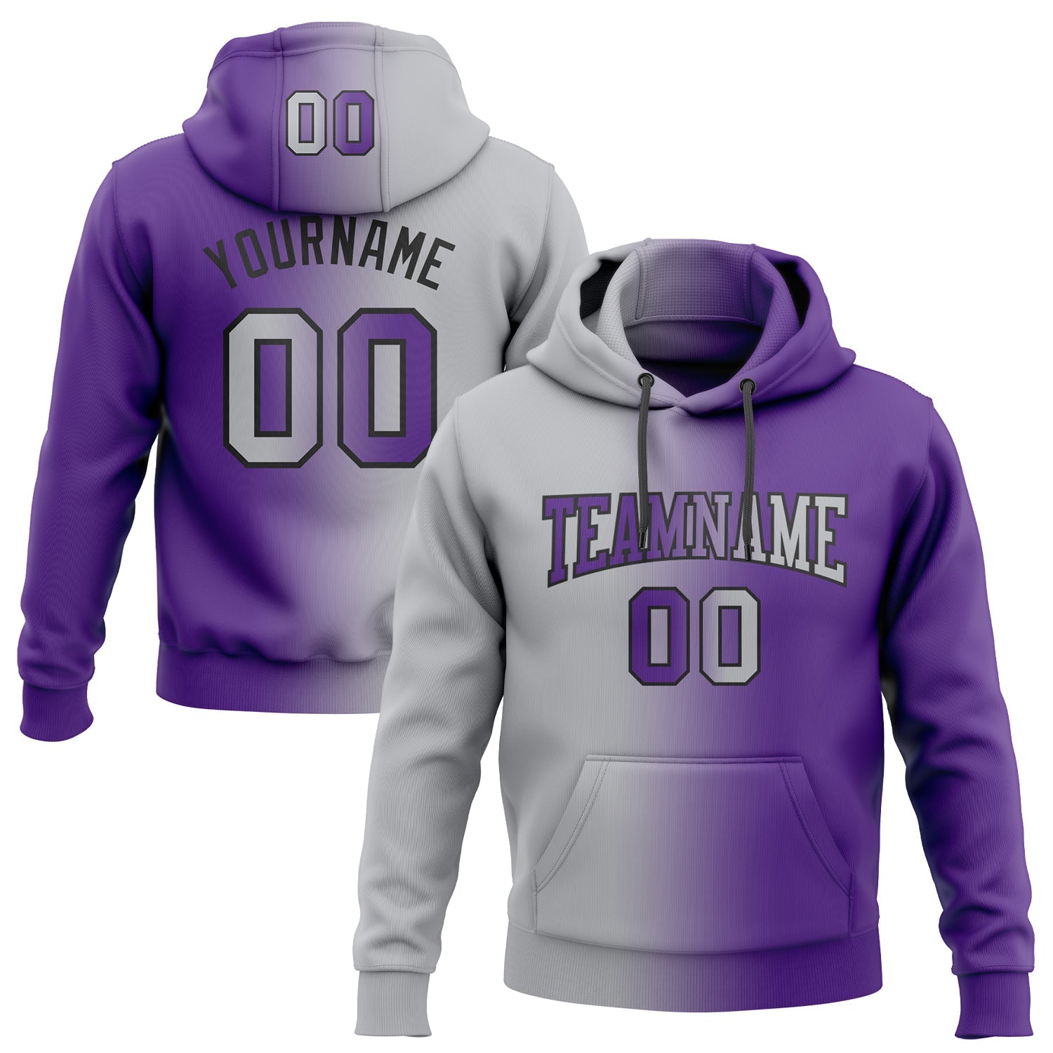 Custom Gradient Fashion Purple Gray-Black Sports Pullover Sweatshirt Hoodie