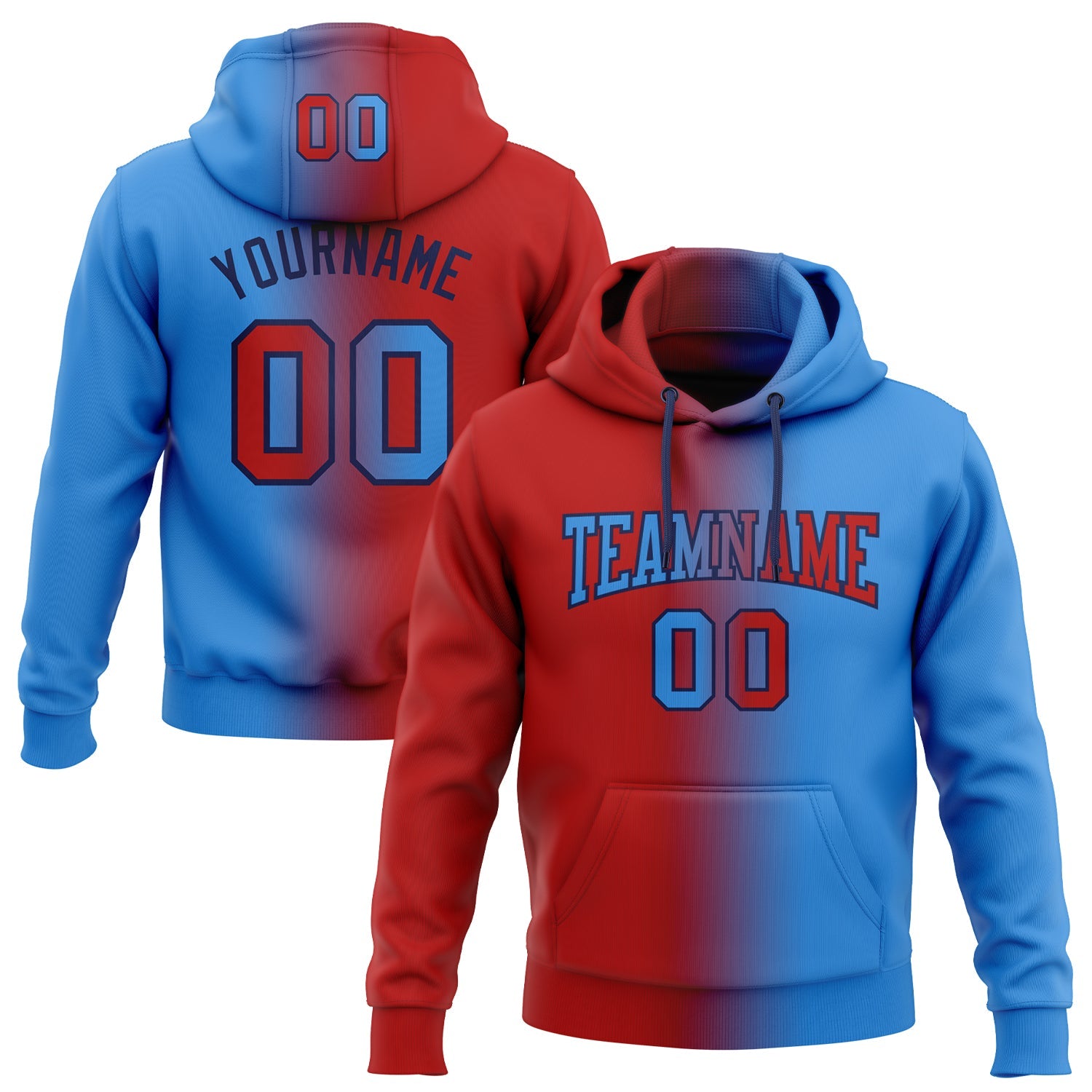 Custom Gradient Fashion Electric Blue Red-Navy Sports Pullover Sweatshirt Hoodie