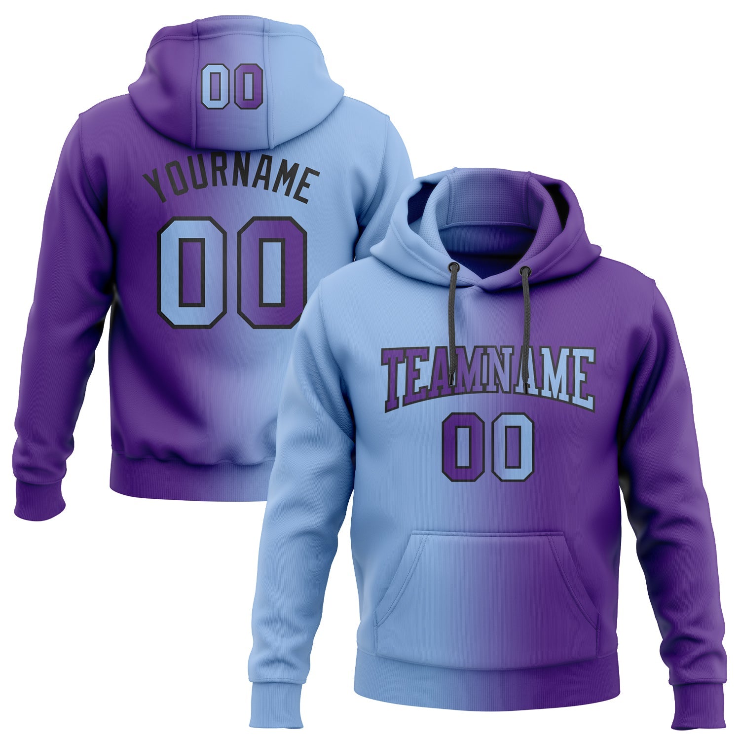 Custom Gradient Fashion Purple Light Blue-Black Sports Pullover Sweatshirt Hoodie