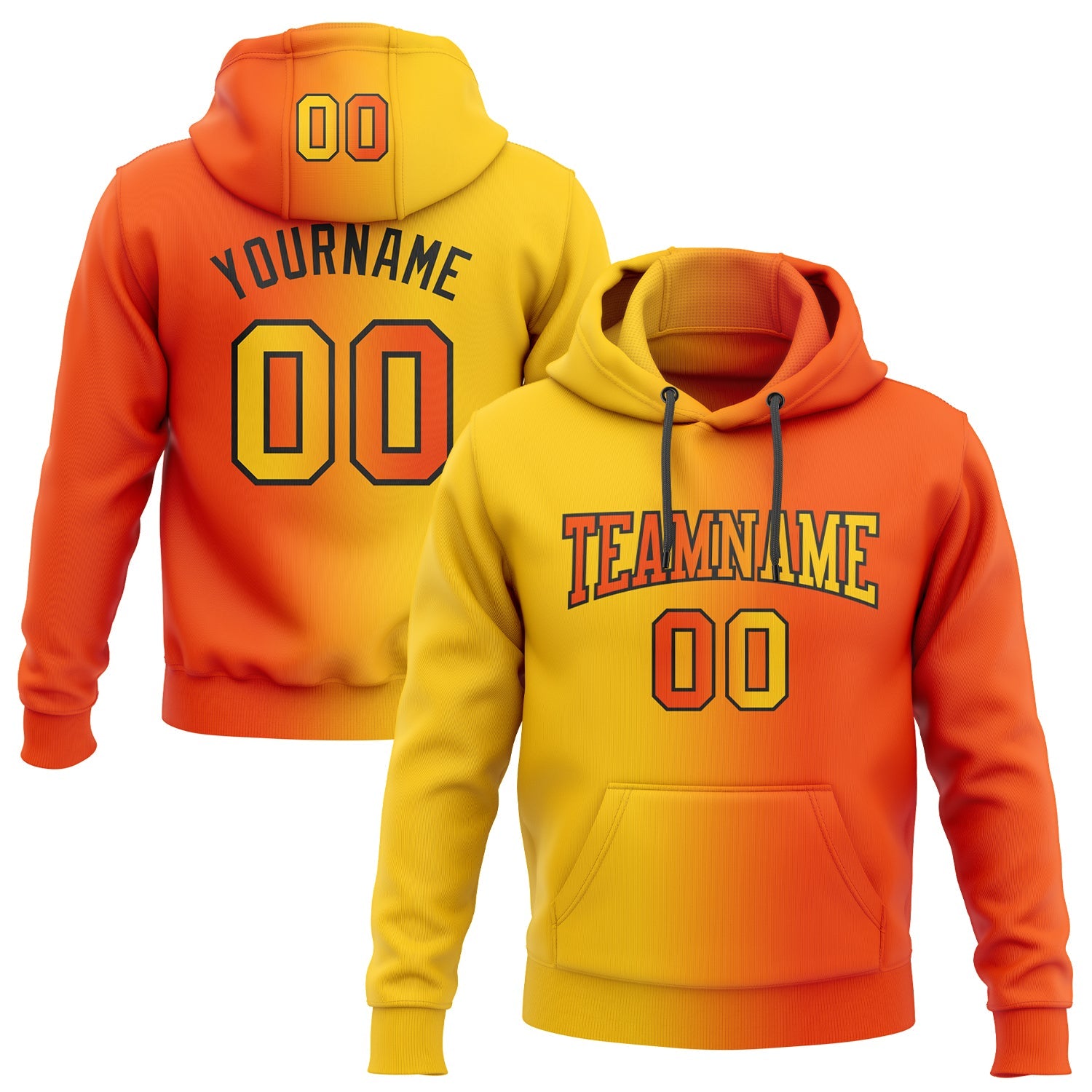 Custom Gradient Fashion Orange Yellow-Black Sports Pullover Sweatshirt Hoodie