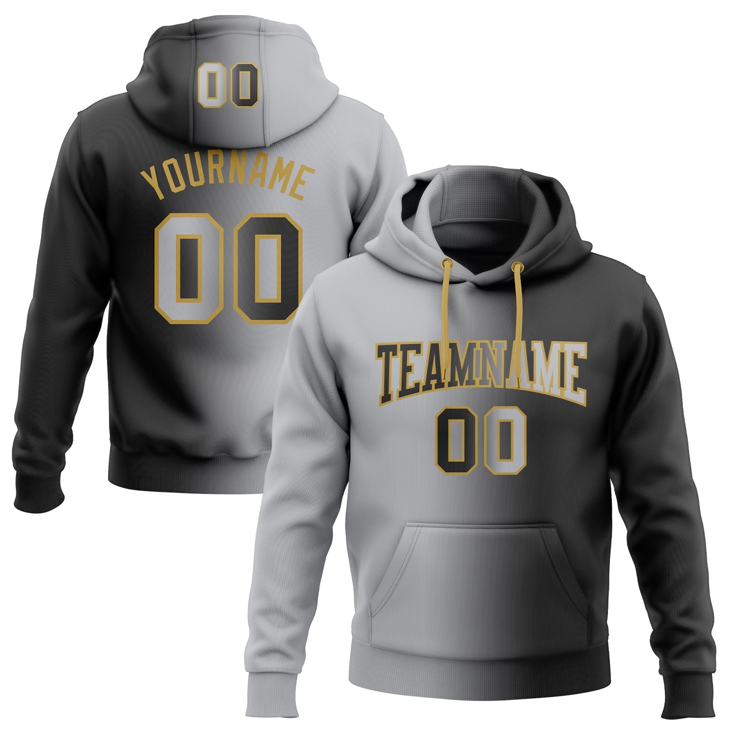 Custom Gradient Fashion Black Gray-Old Gold Sports Pullover Sweatshirt Hoodie