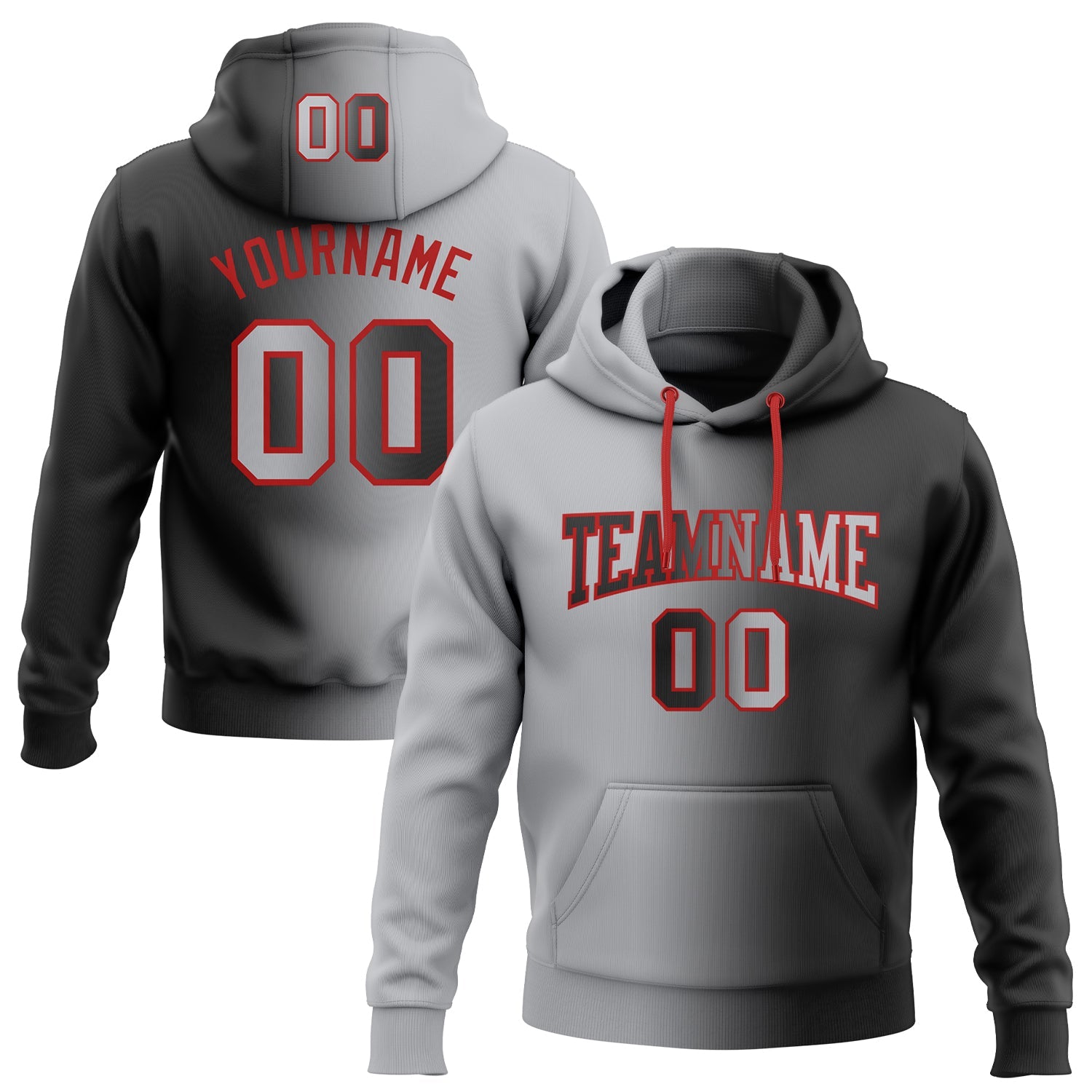 Custom Gradient Fashion Black Gray-Red Sports Pullover Sweatshirt Hoodie