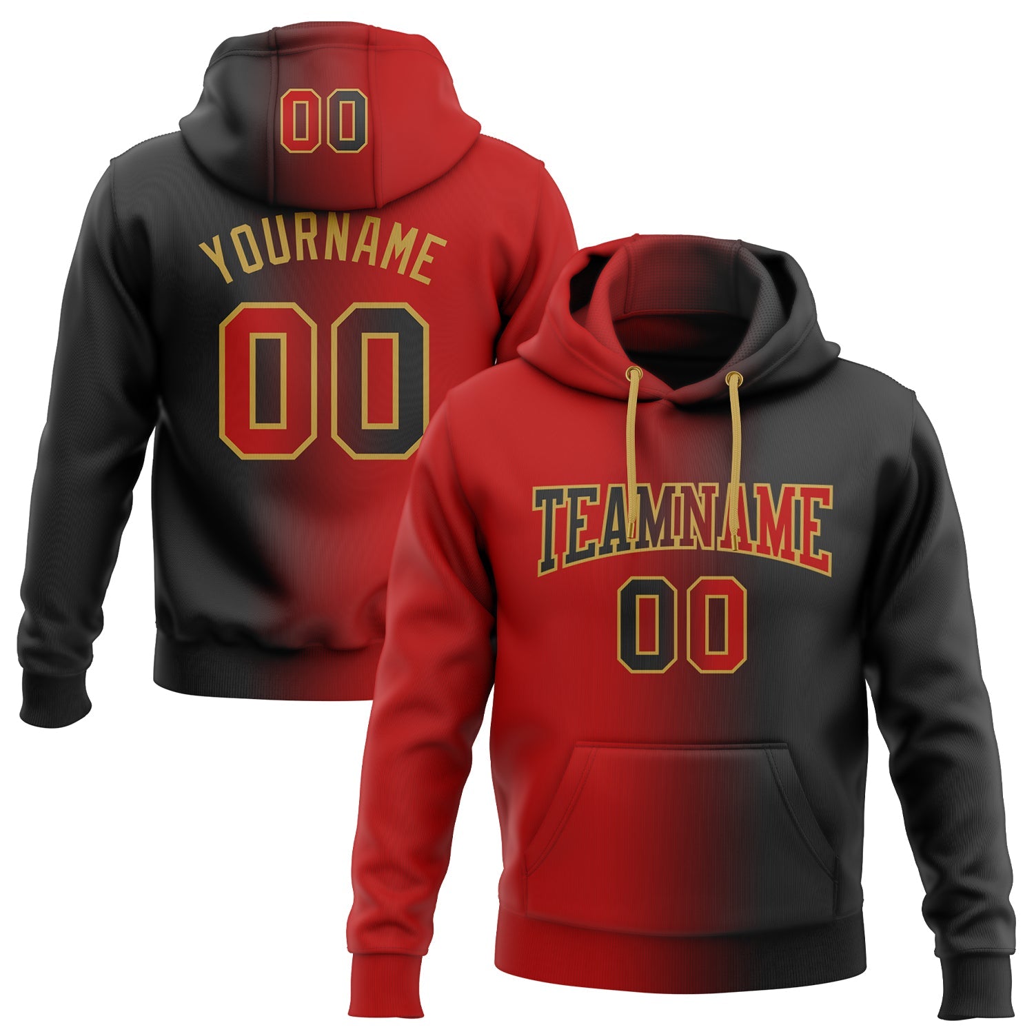 Custom Gradient Fashion Black Red-Old Gold Sports Pullover Sweatshirt Hoodie
