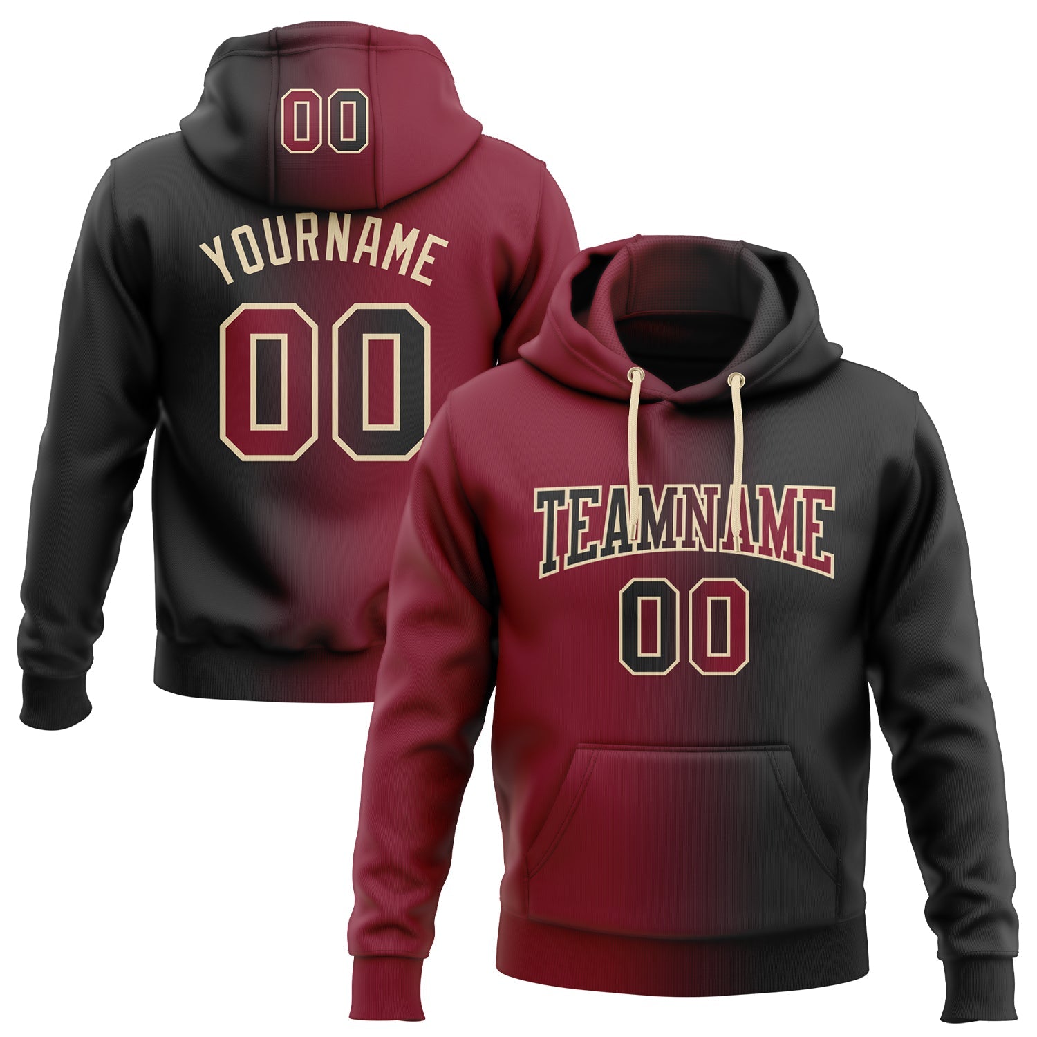 Custom Gradient Fashion Black Crimson-City Cream Sports Pullover Sweatshirt Hoodie