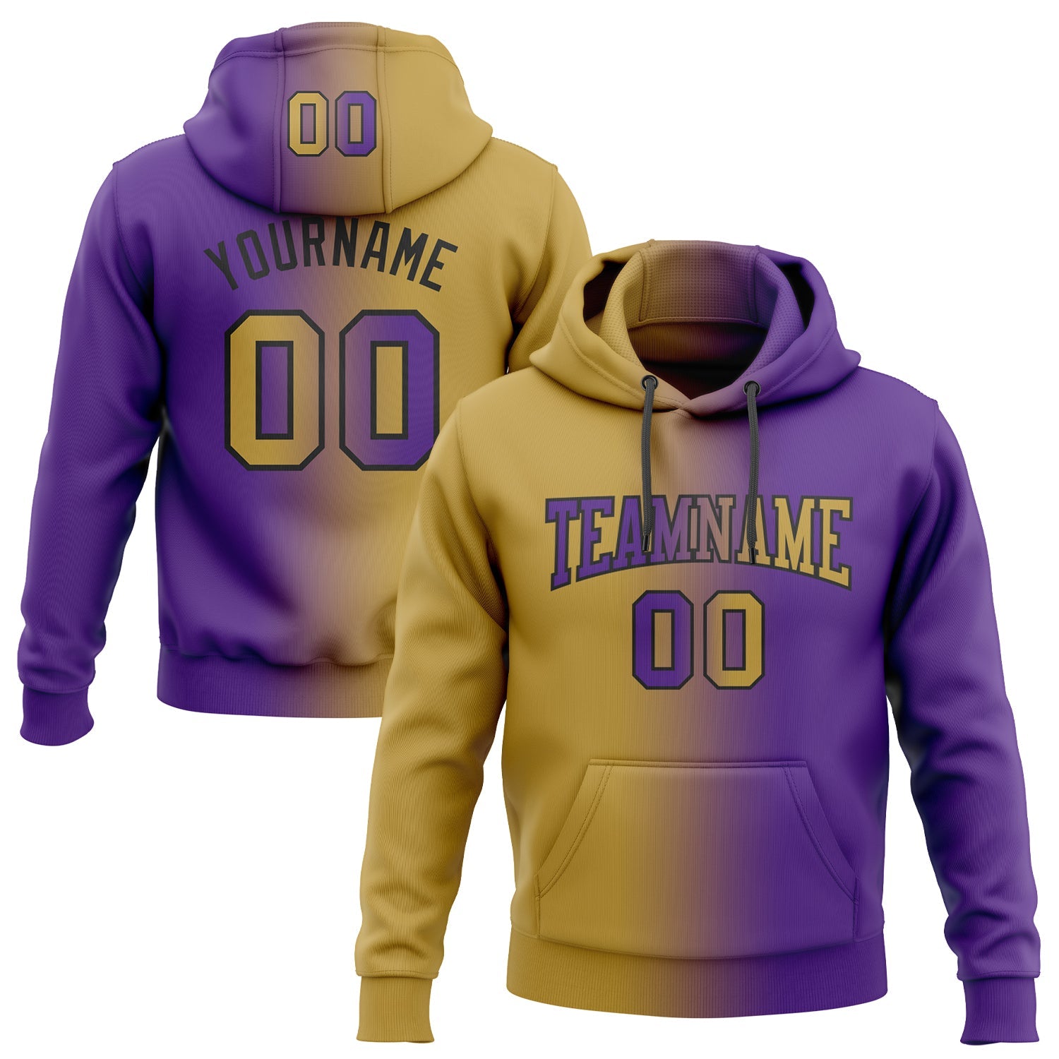 Custom Gradient Fashion Purple Old Gold-Black Sports Pullover Sweatshirt Hoodie