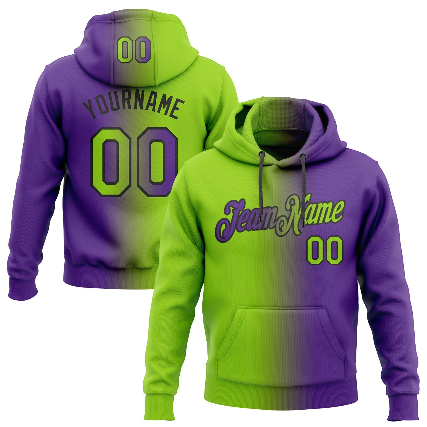 Custom Gradient Fashion Purple Neon Green-Black Sports Pullover Sweatshirt Hoodie