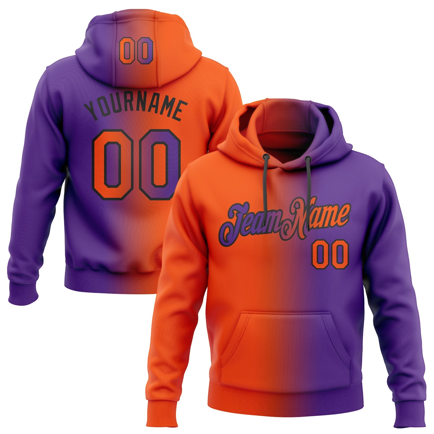 Custom Gradient Fashion Purple Orange-Black Sports Pullover Sweatshirt Hoodie