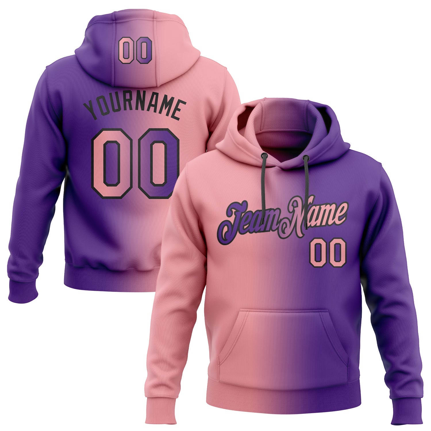 Custom Gradient Fashion Purple Medium Pink-Black Sports Pullover Sweatshirt Hoodie